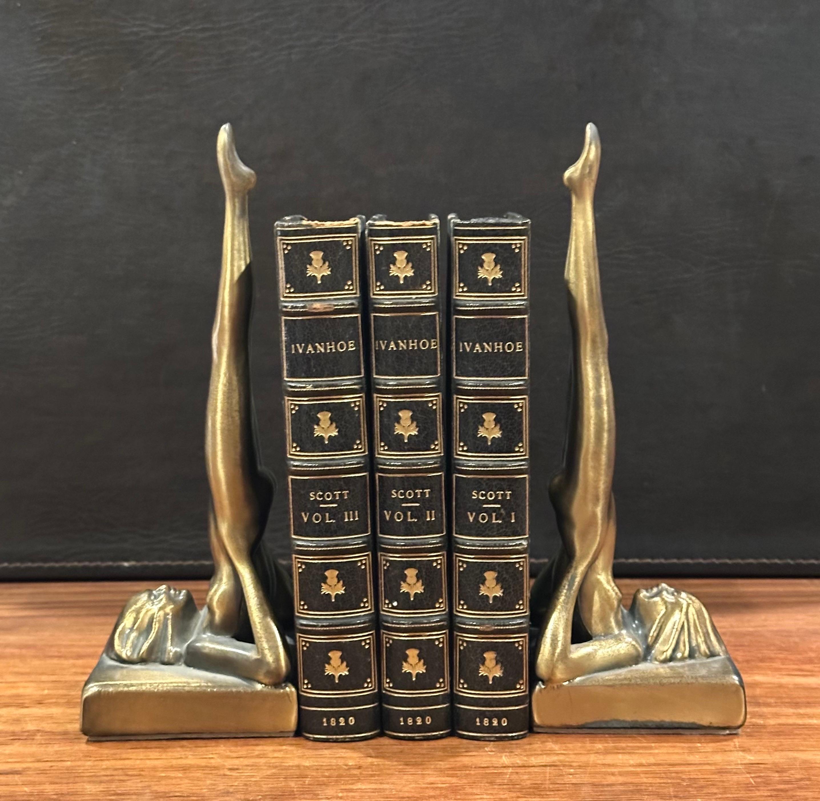 Metal Pair of Nude Nymph Reproduction Art Deco Bookends by Sarsaparilla Deco Design For Sale