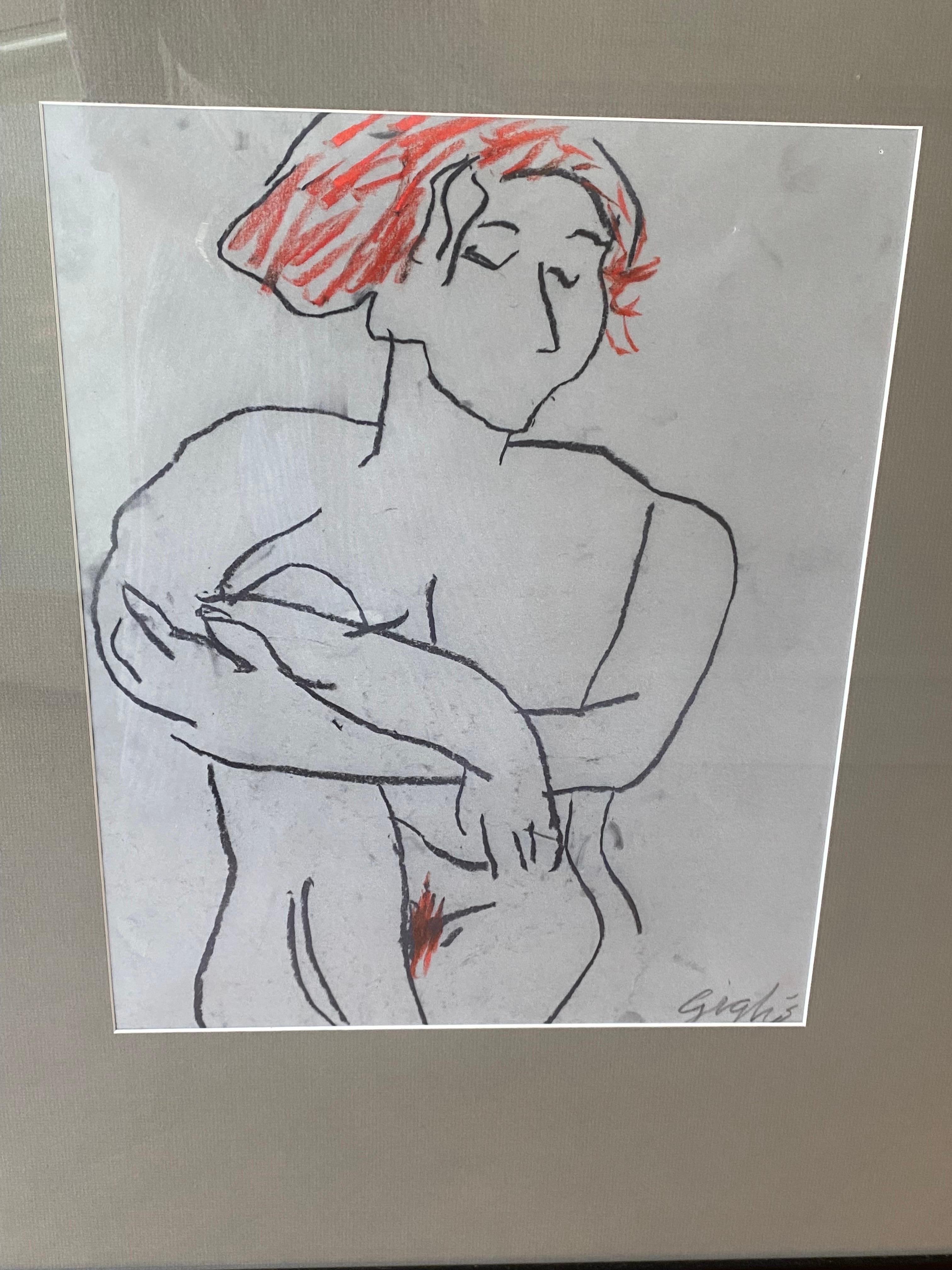 Pair of Nude Studies, Crayon on Paper, Richard Giglio For Sale 8