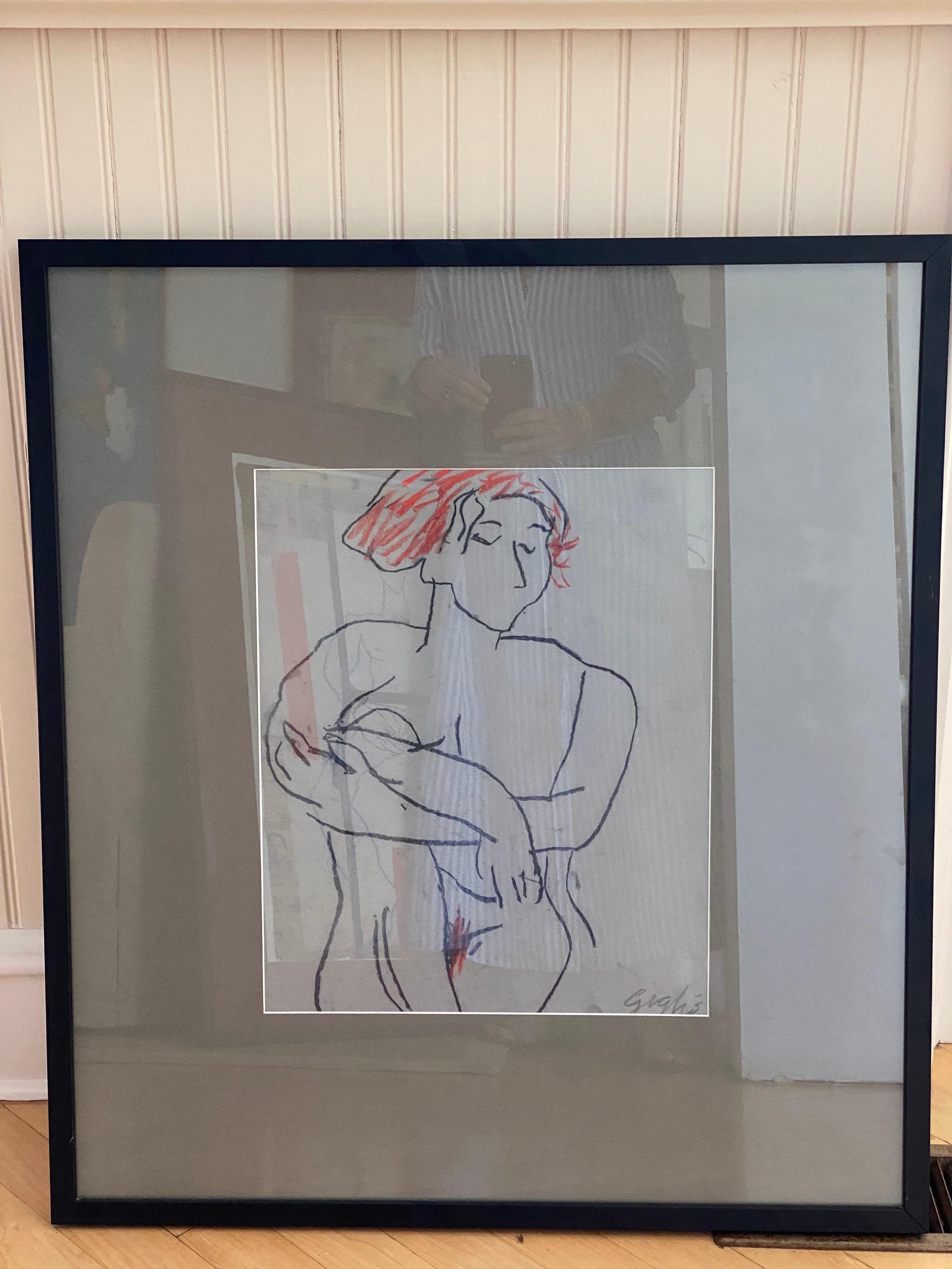 Pair of Nude Studies, Crayon on Paper, Richard Giglio For Sale 9