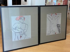 Pair of Nude Studies, Crayon on Paper, Richard Giglio