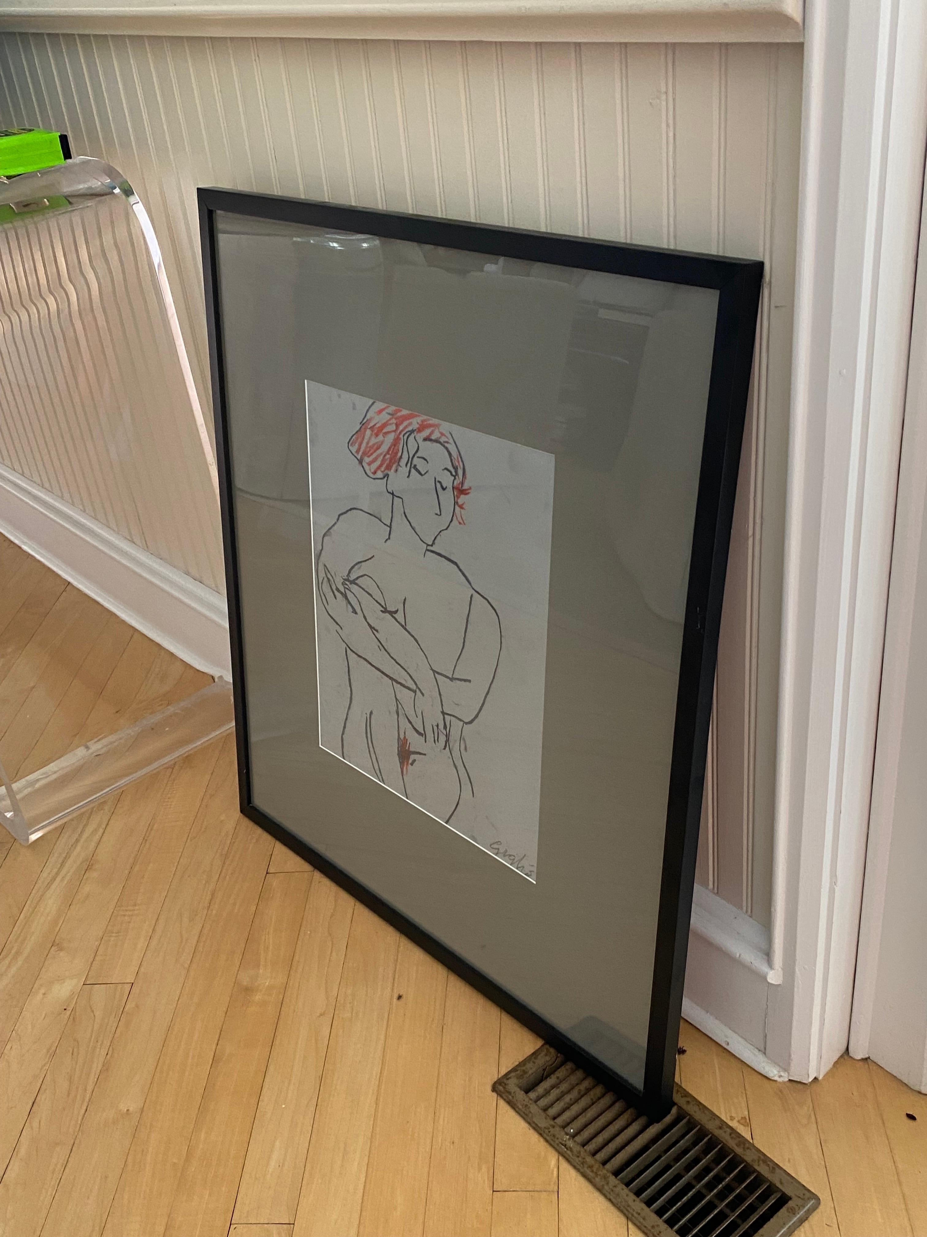 20th Century Pair of Nude Studies, Crayon on Paper, Richard Giglio For Sale