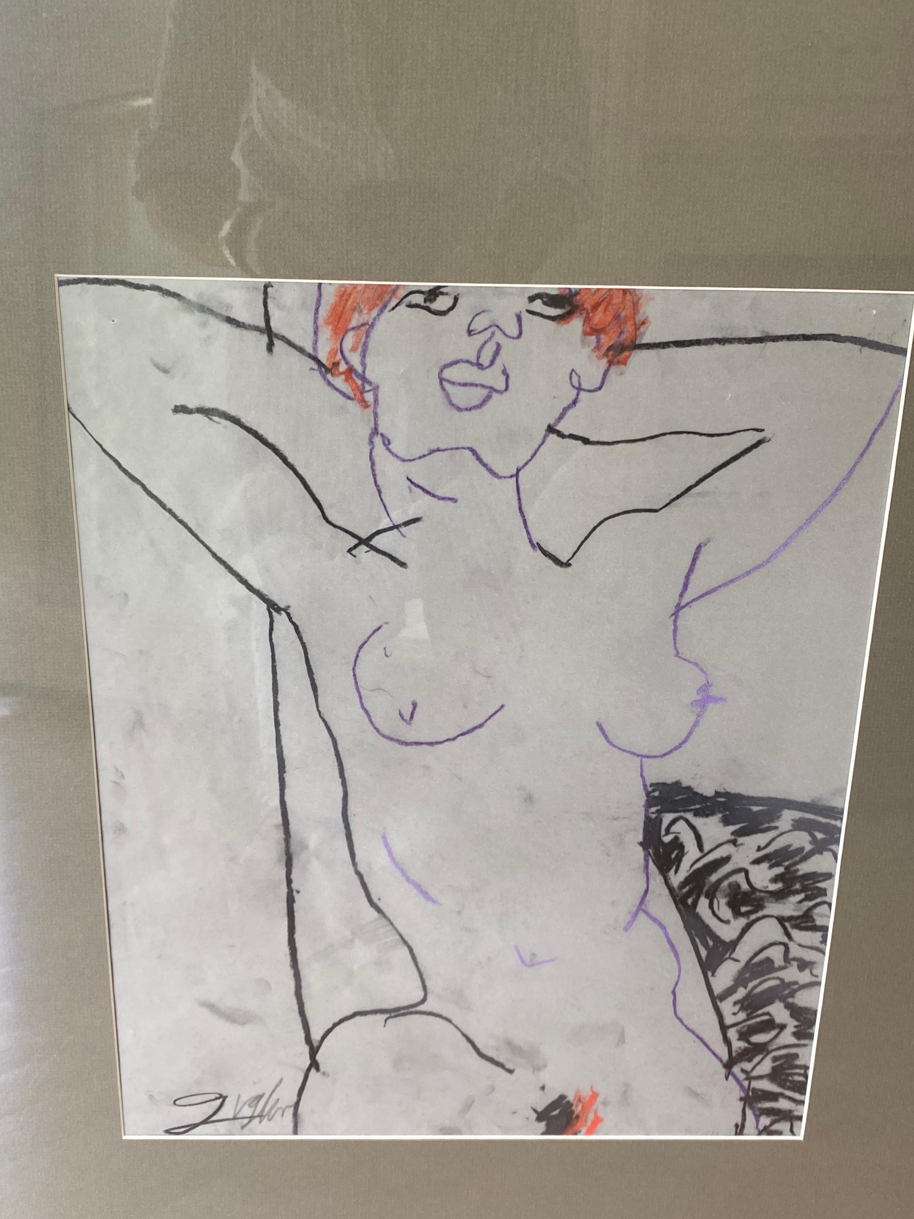 Pair of Nude Studies, Crayon on Paper, Richard Giglio For Sale 4