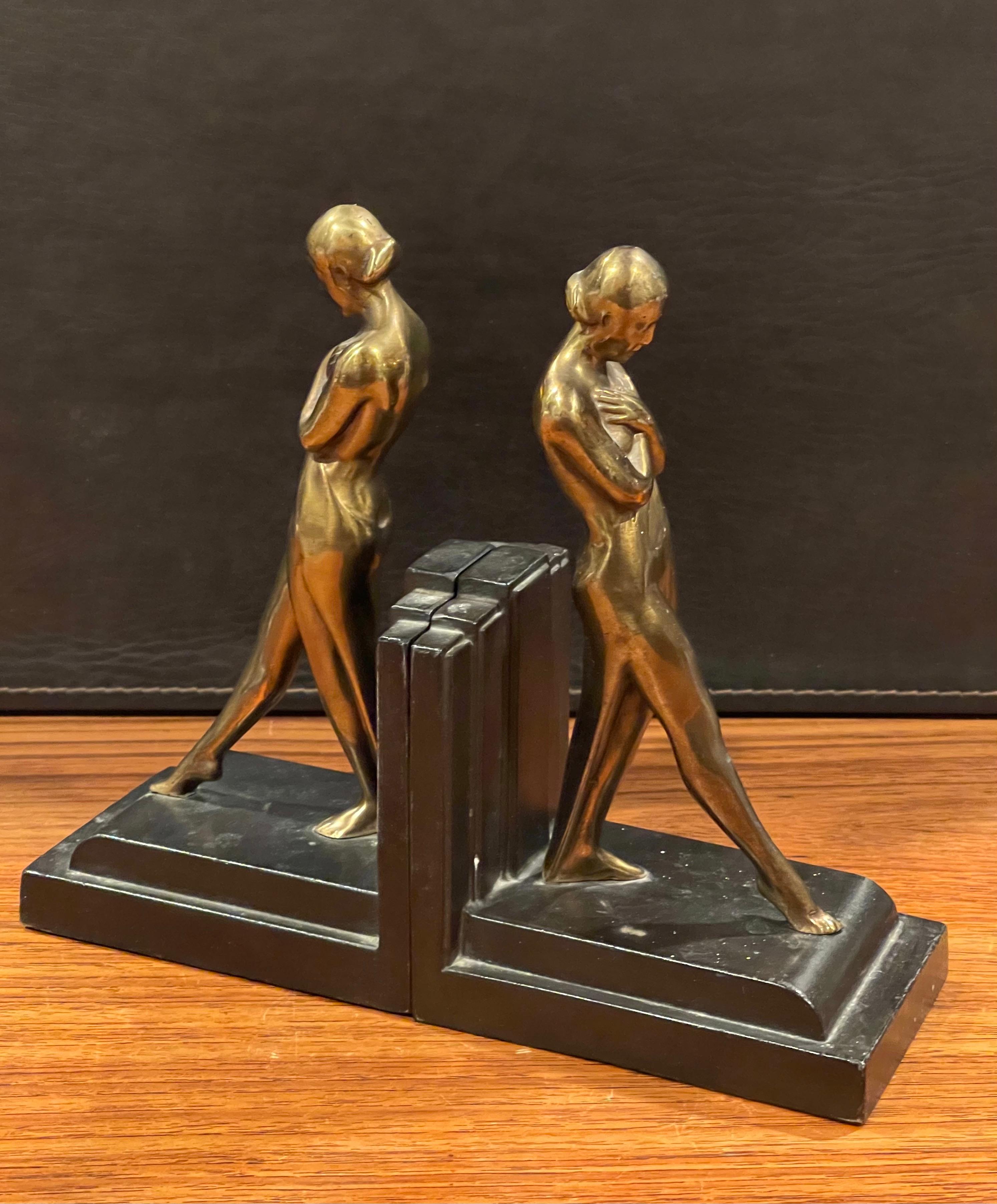 Brass Pair of Nude Women Art Deco Bookends