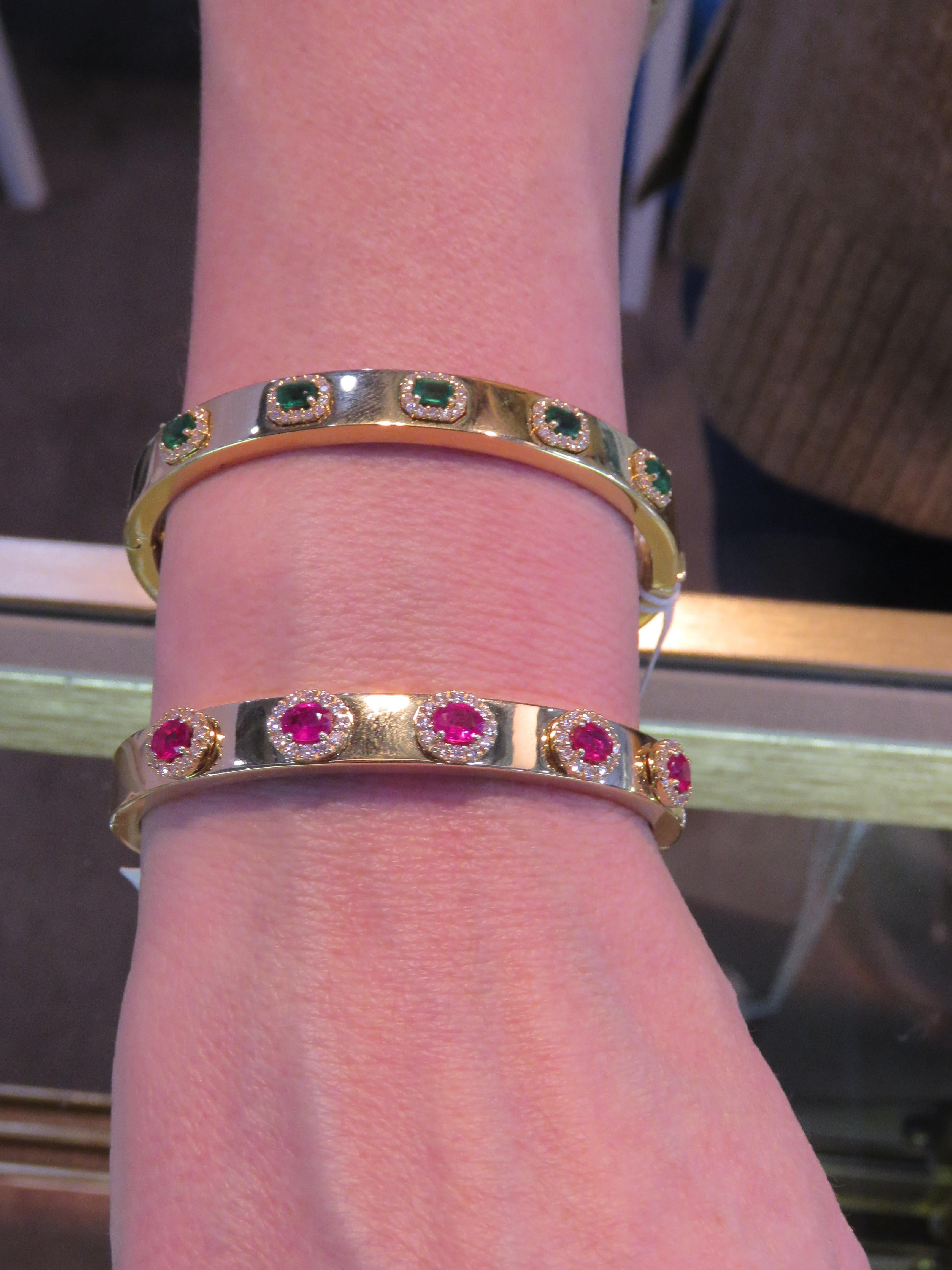 Mixed Cut Pair of NWT $17, 900 18KT Fancy Ruby Diamond & NWT $16, 900 Bracelet Bangle Cuff For Sale