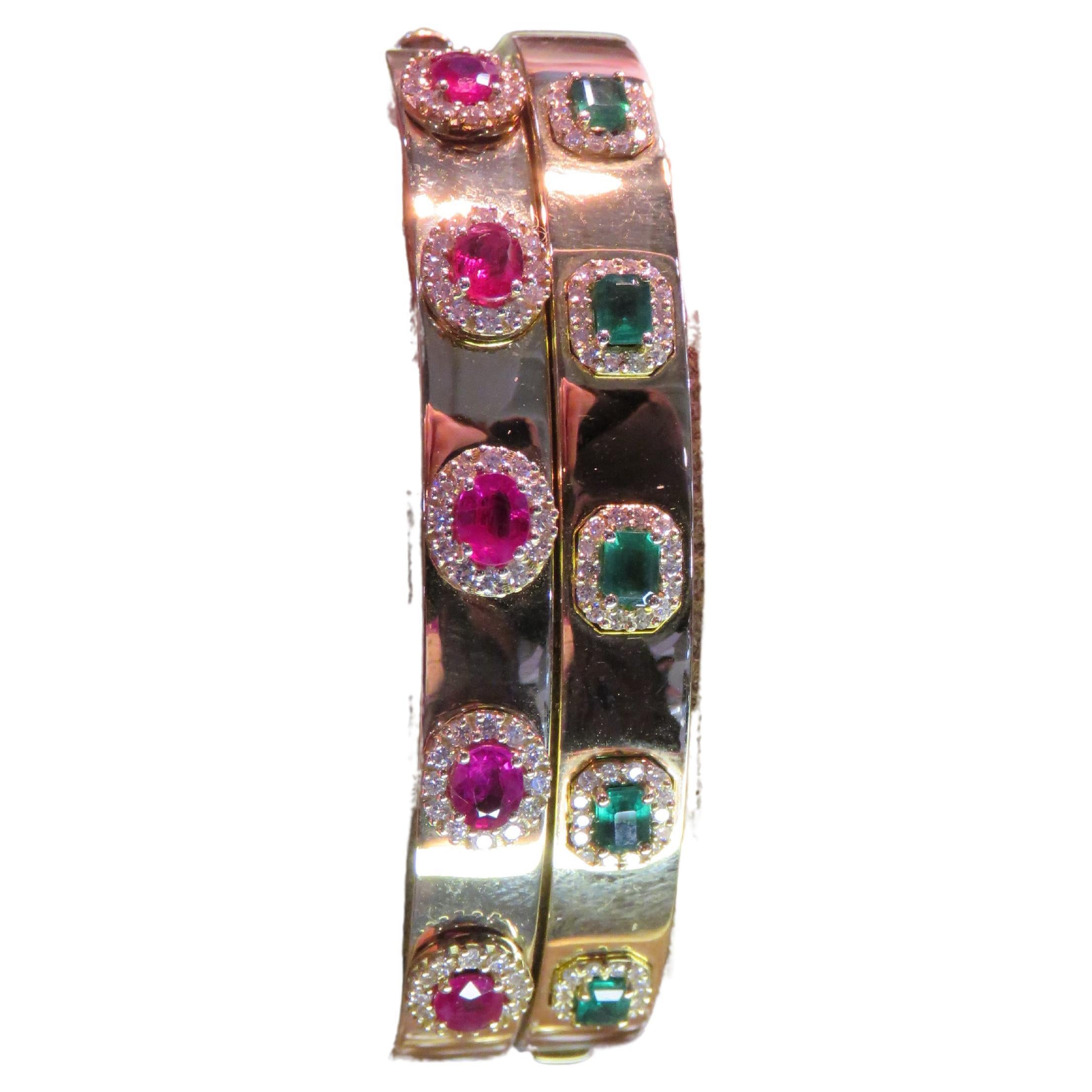 Pair of NWT $17, 900 18KT Fancy Ruby Diamond & NWT $16, 900 Bracelet Bangle Cuff For Sale