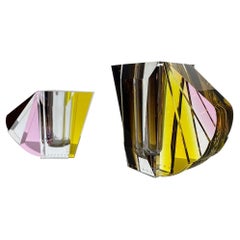 Pair of NYC Contemprary Vases, Hand-Sculpted Contemporary Crystal