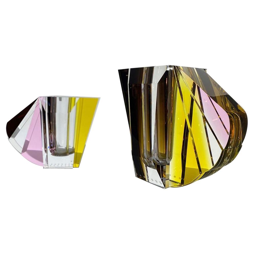 Pair of Nyc Contemprary Vases, Hand-Sculpted Contemporary Crystal