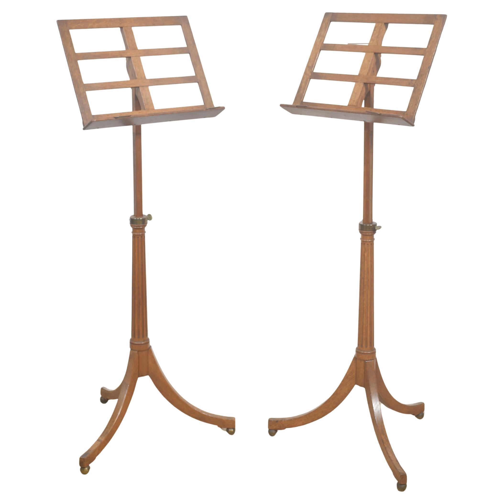 Pair of Oak Adjustable Music Stands For Sale