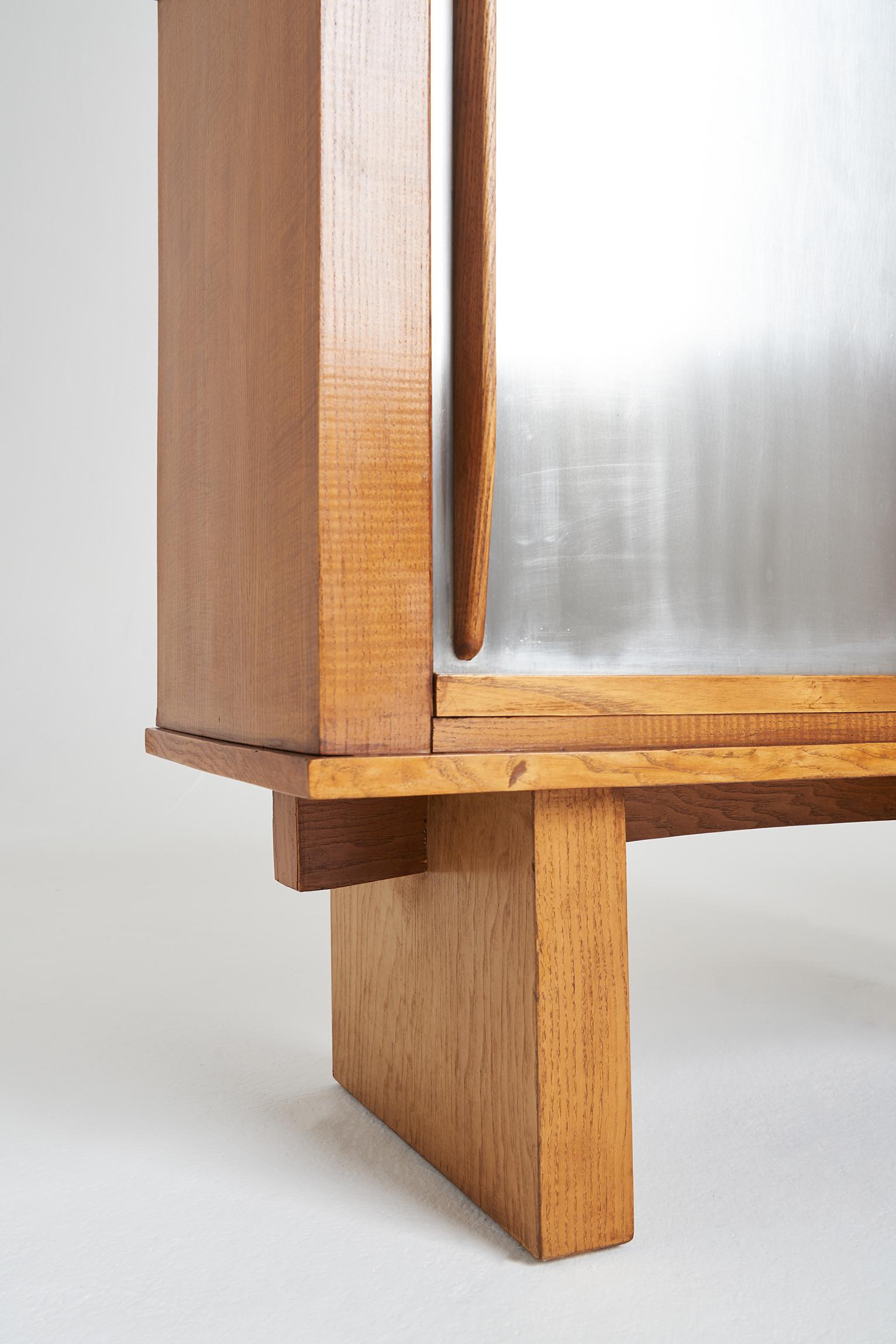 Pair of Oak and Aluminium Cabinets, in the Manner of Charlotte Perriand 2