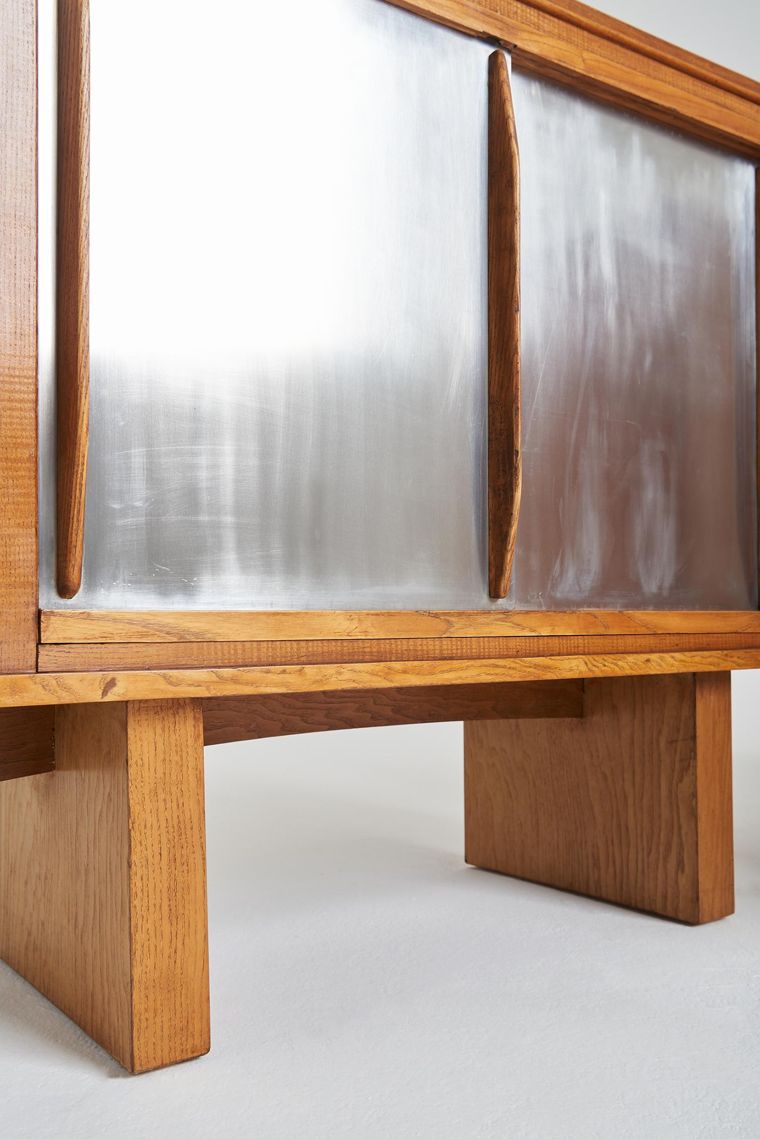 Pair of Oak and Aluminium Cabinets, in the Manner of Charlotte Perriand 3