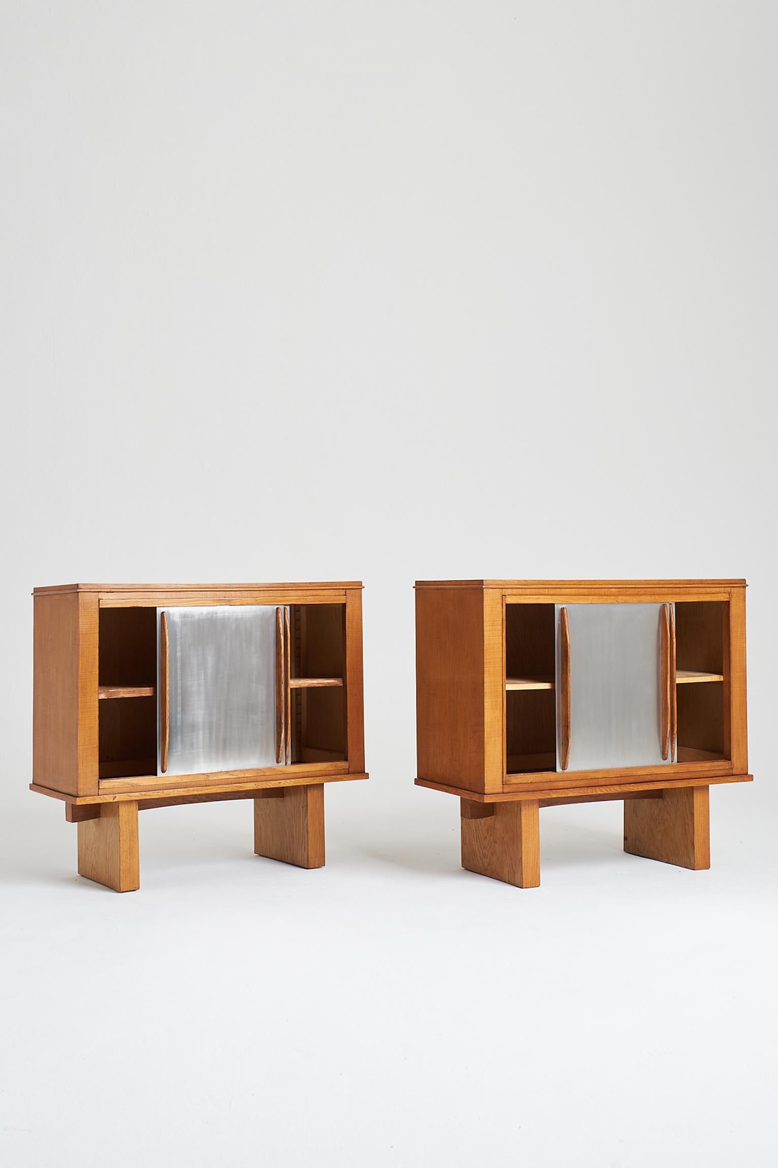 Pair of Oak and Aluminium Cabinets, in the Manner of Charlotte Perriand In Good Condition In London, GB
