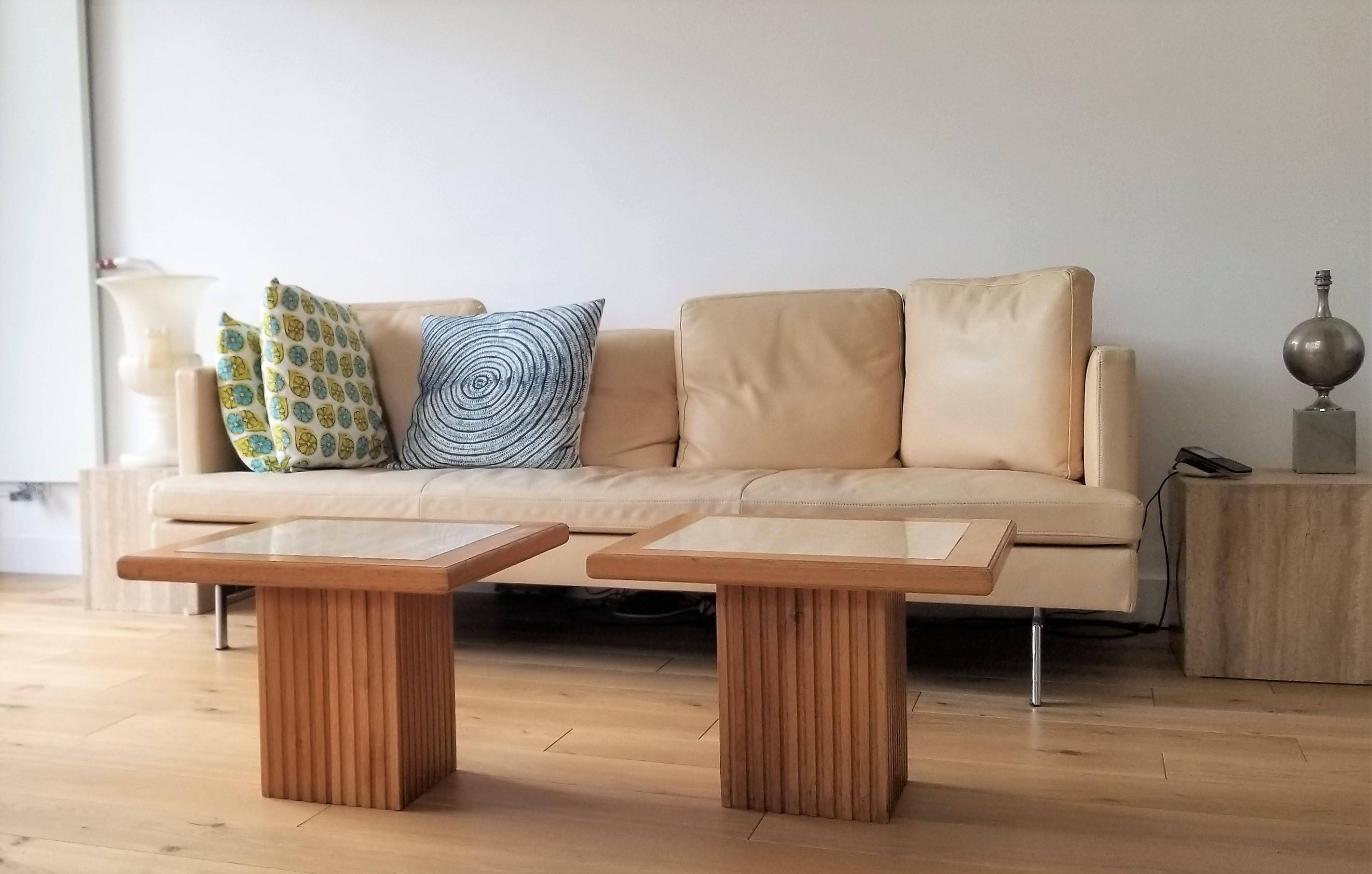 Pair of Oak and Beige Travertine Neoclassical End Tables, France, 1970s For Sale 10