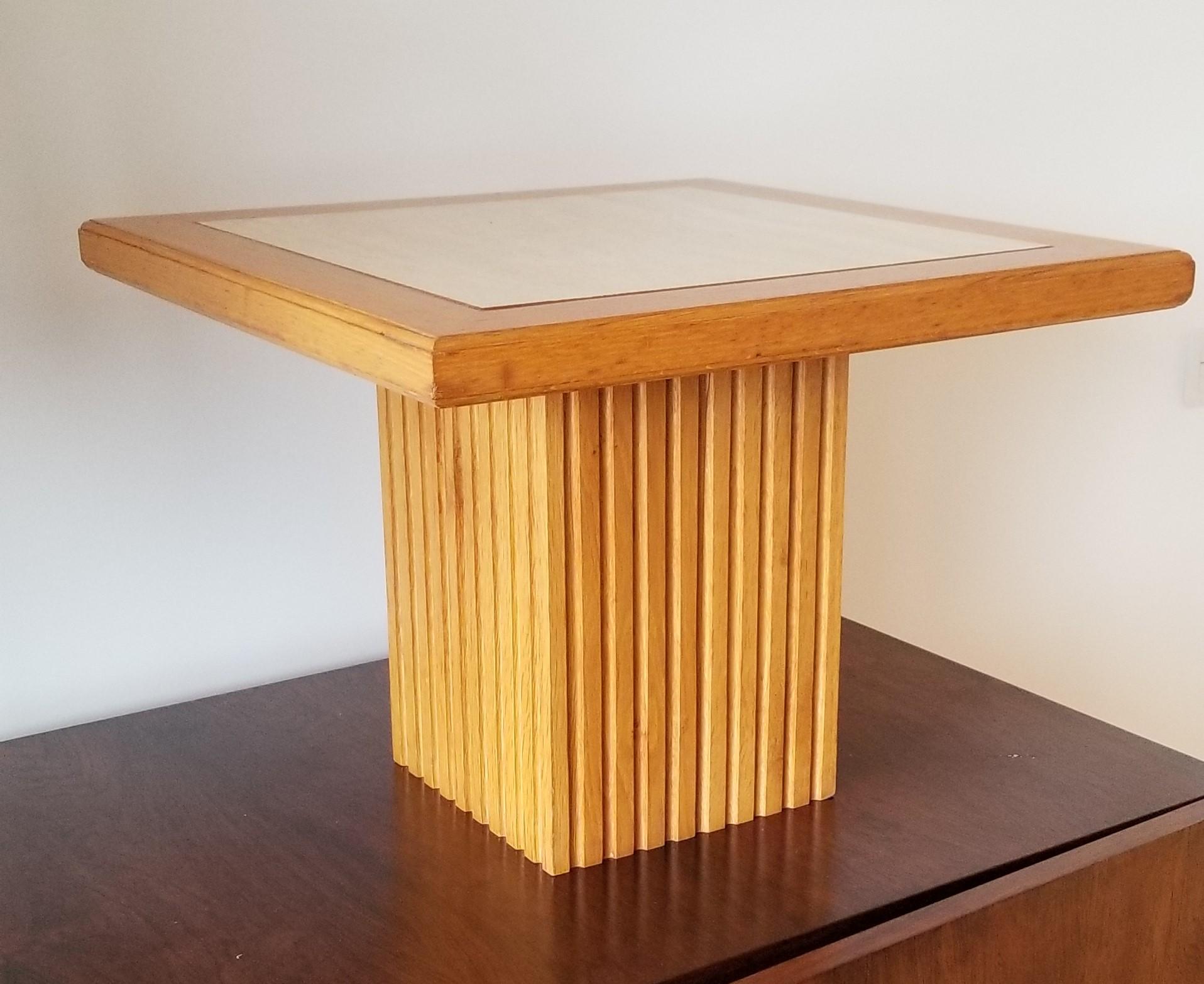 Pair of Oak and Beige Travertine Neoclassical End Tables, France, 1970s For Sale 3