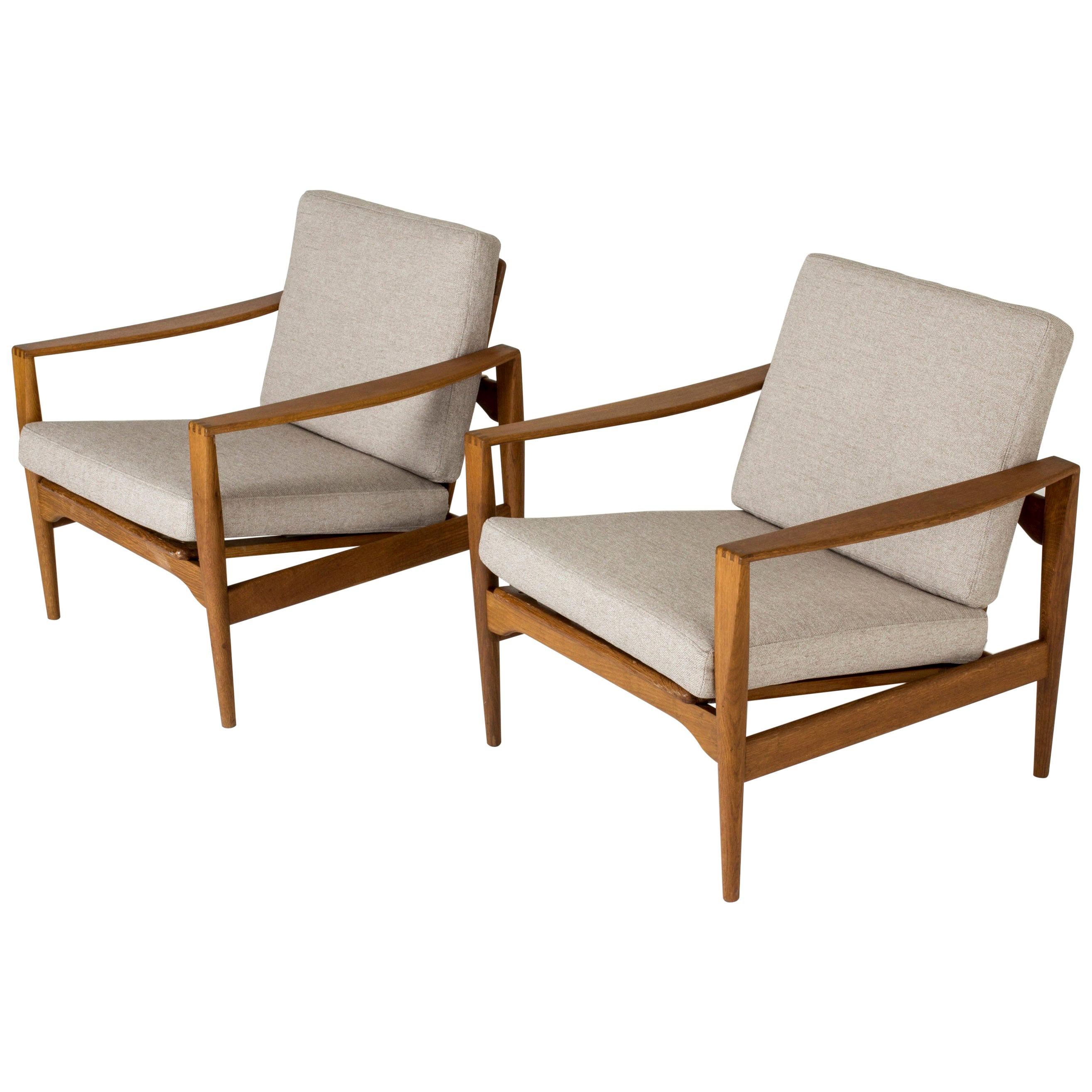 Pair of Oak and Fabric Lounge Chairs by Niels Koefoed for Niels Eilersen, 1960s