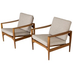 Pair of Oak and Fabric Lounge Chairs by Niels Koefoed for Niels Eilersen, 1960s