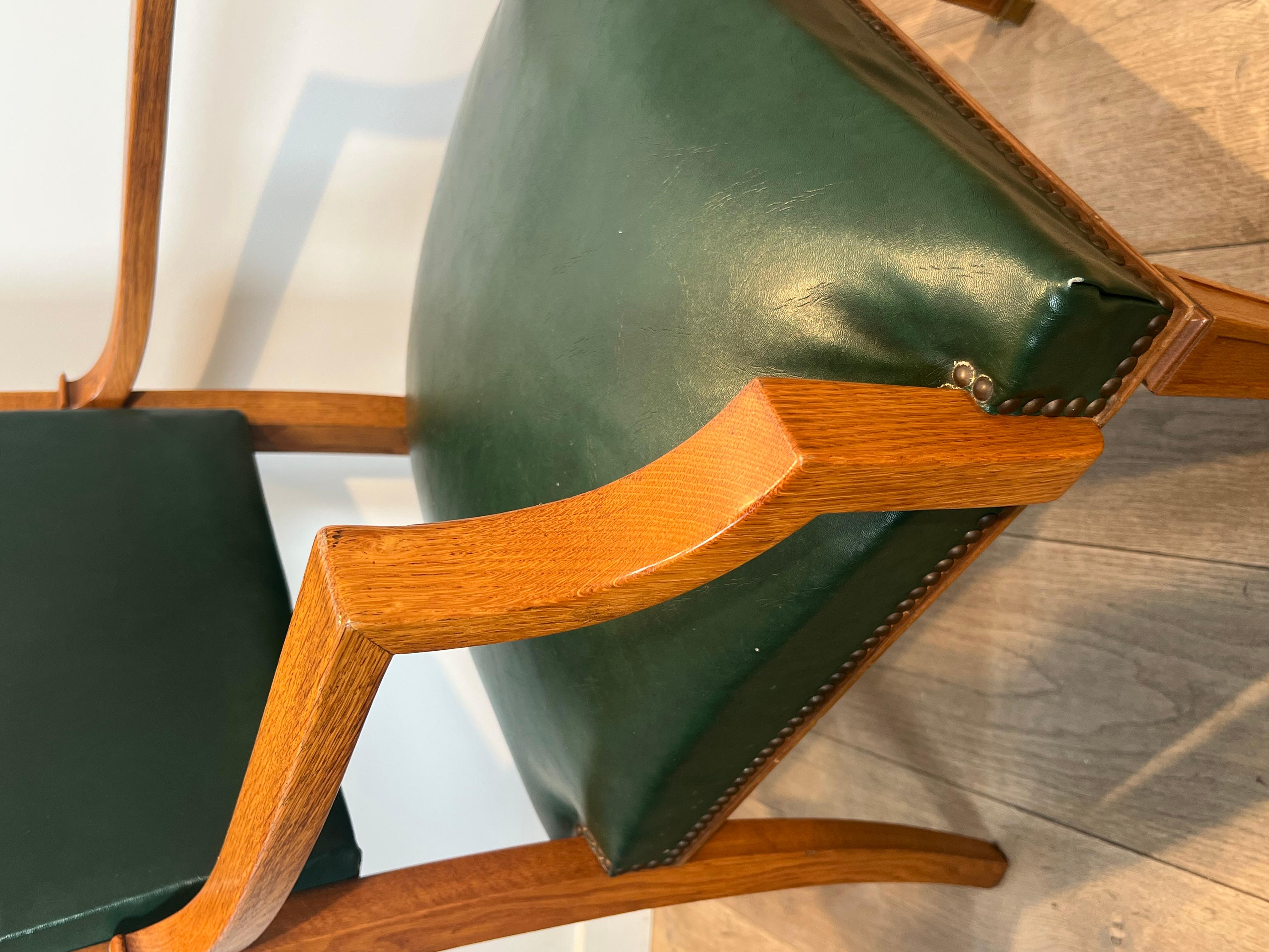 Pair of Oak and Leather Armchairs by  De Coene Frères For Sale 4