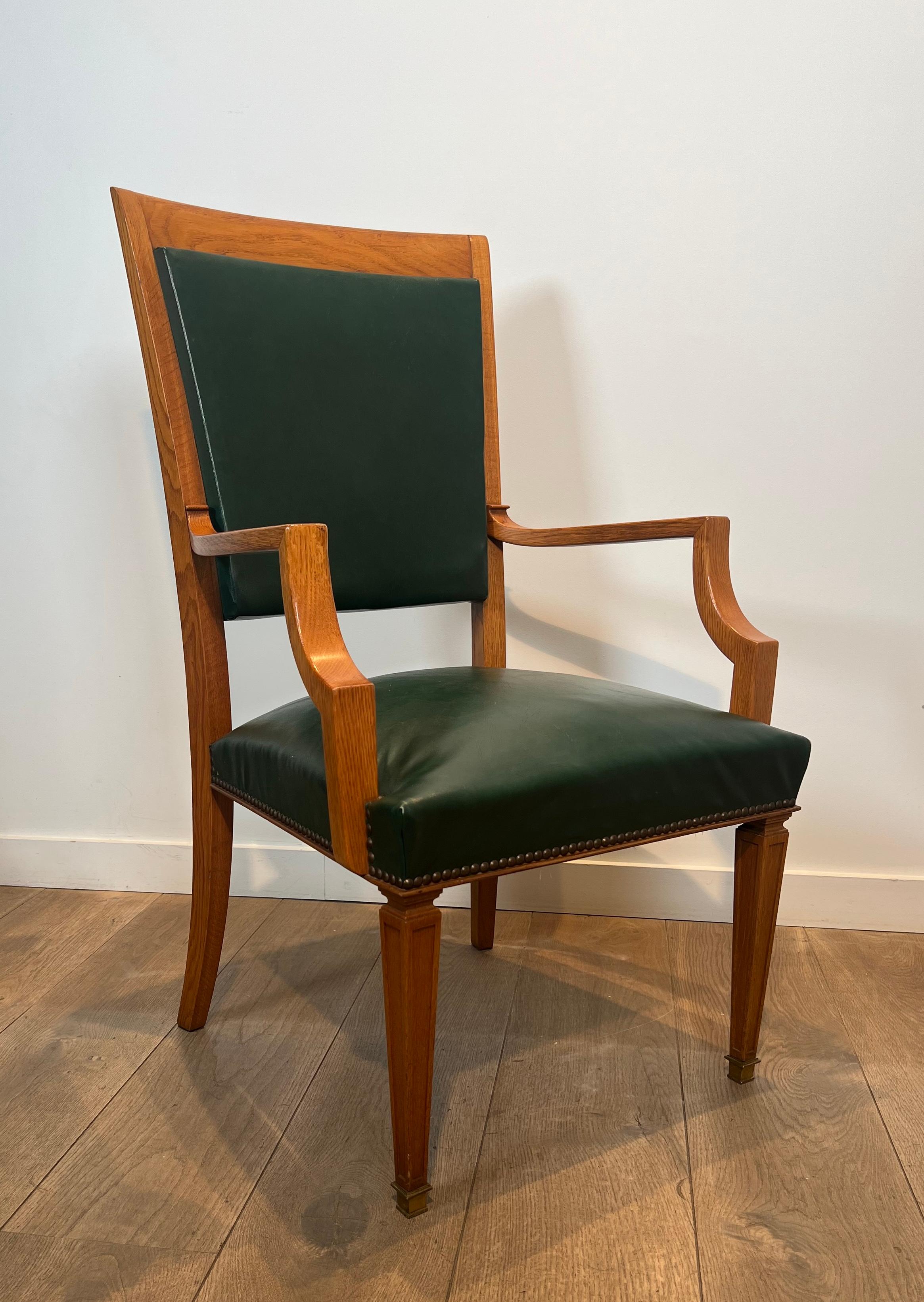 Pair of Oak and Leather Armchairs by  De Coene Frères For Sale 7