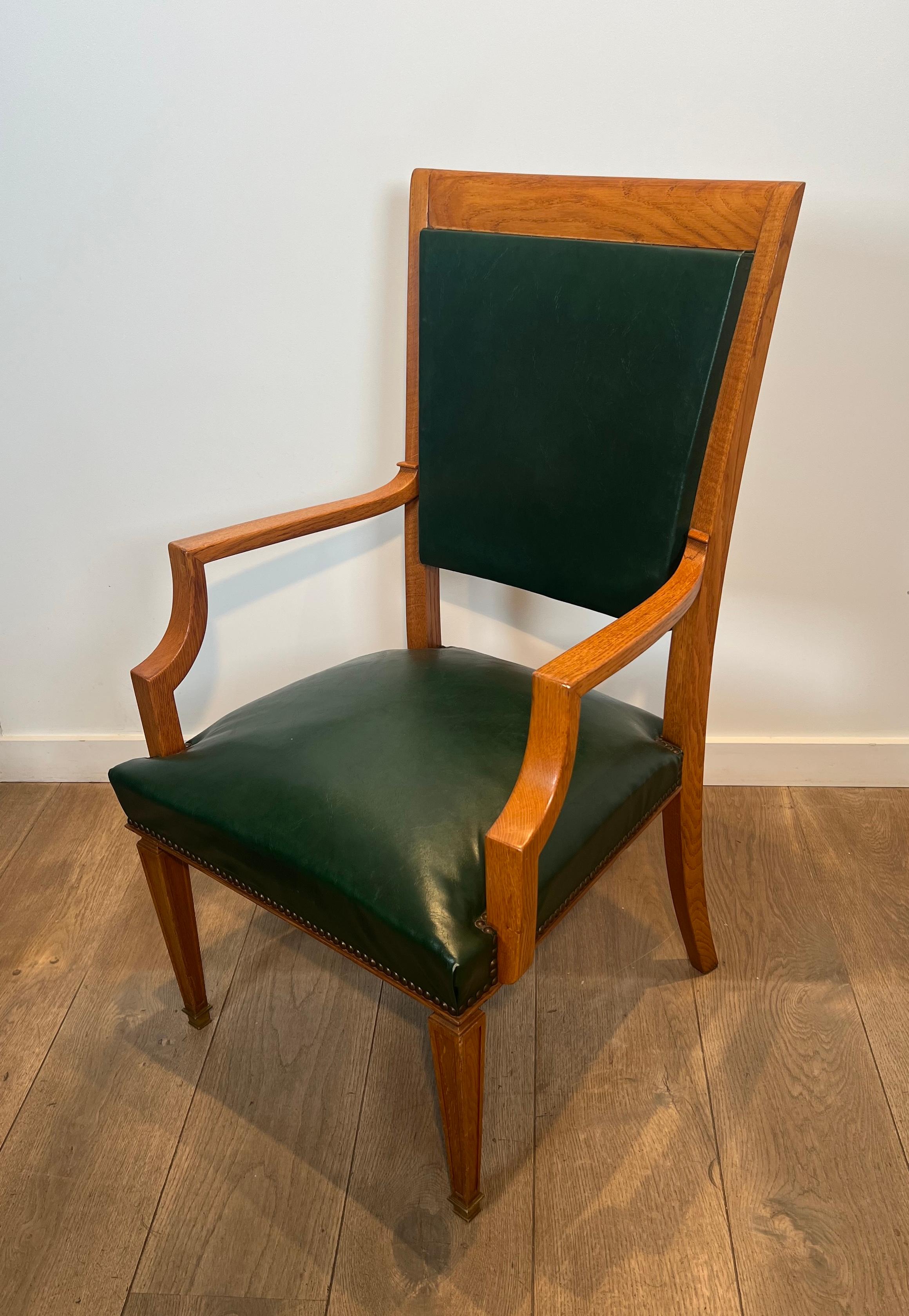 Pair of Oak and Leather Armchairs by  De Coene Frères For Sale 8