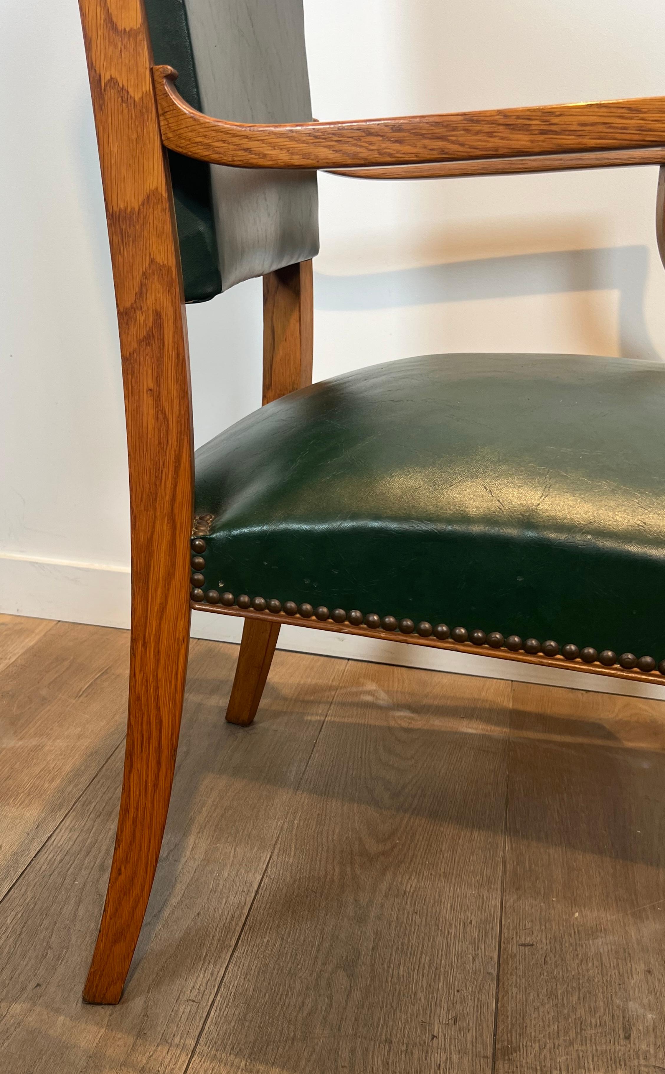 Pair of Oak and Leather Armchairs by  De Coene Frères For Sale 9