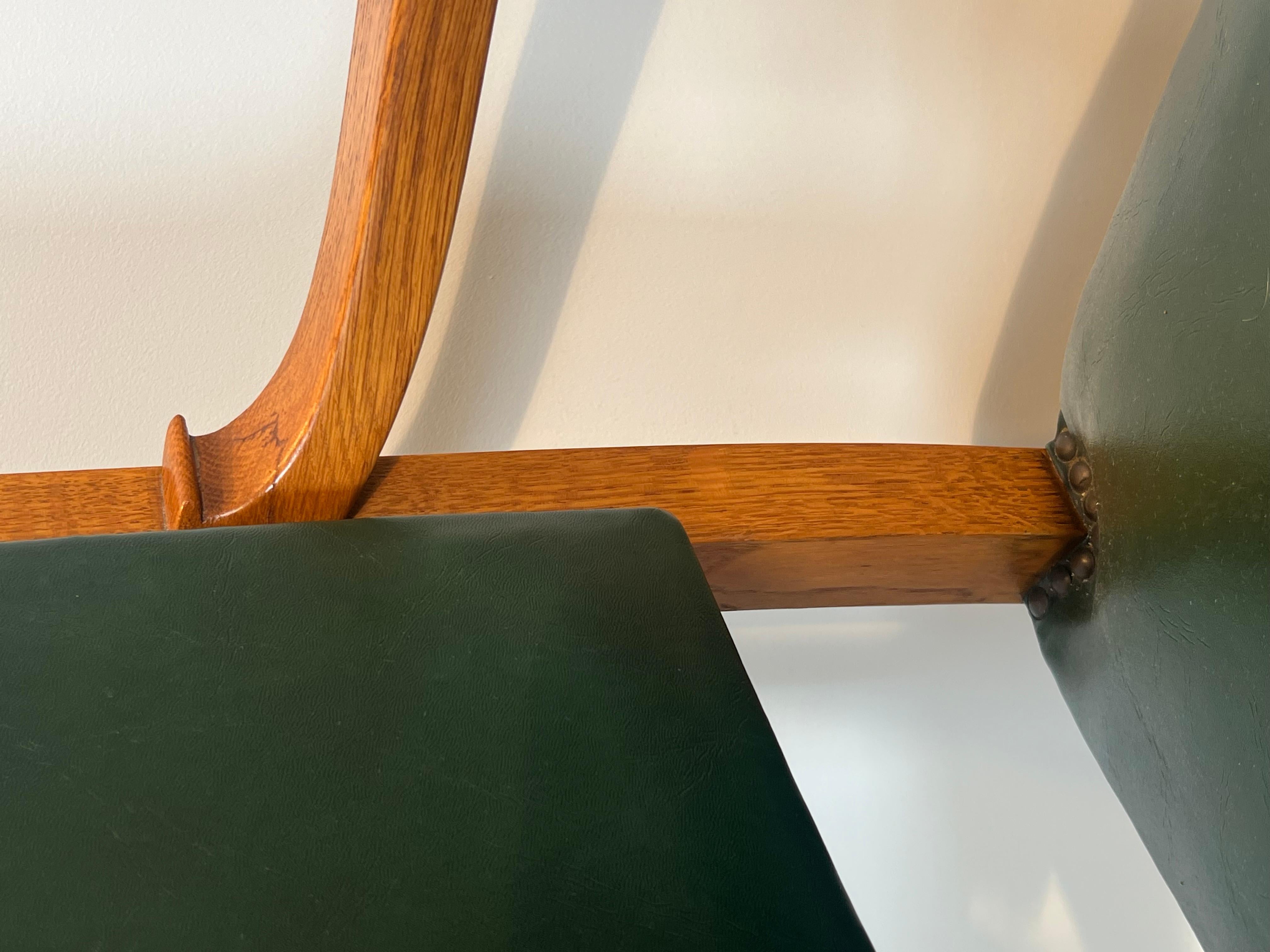 Pair of Oak and Leather Armchairs by  De Coene Frères For Sale 11