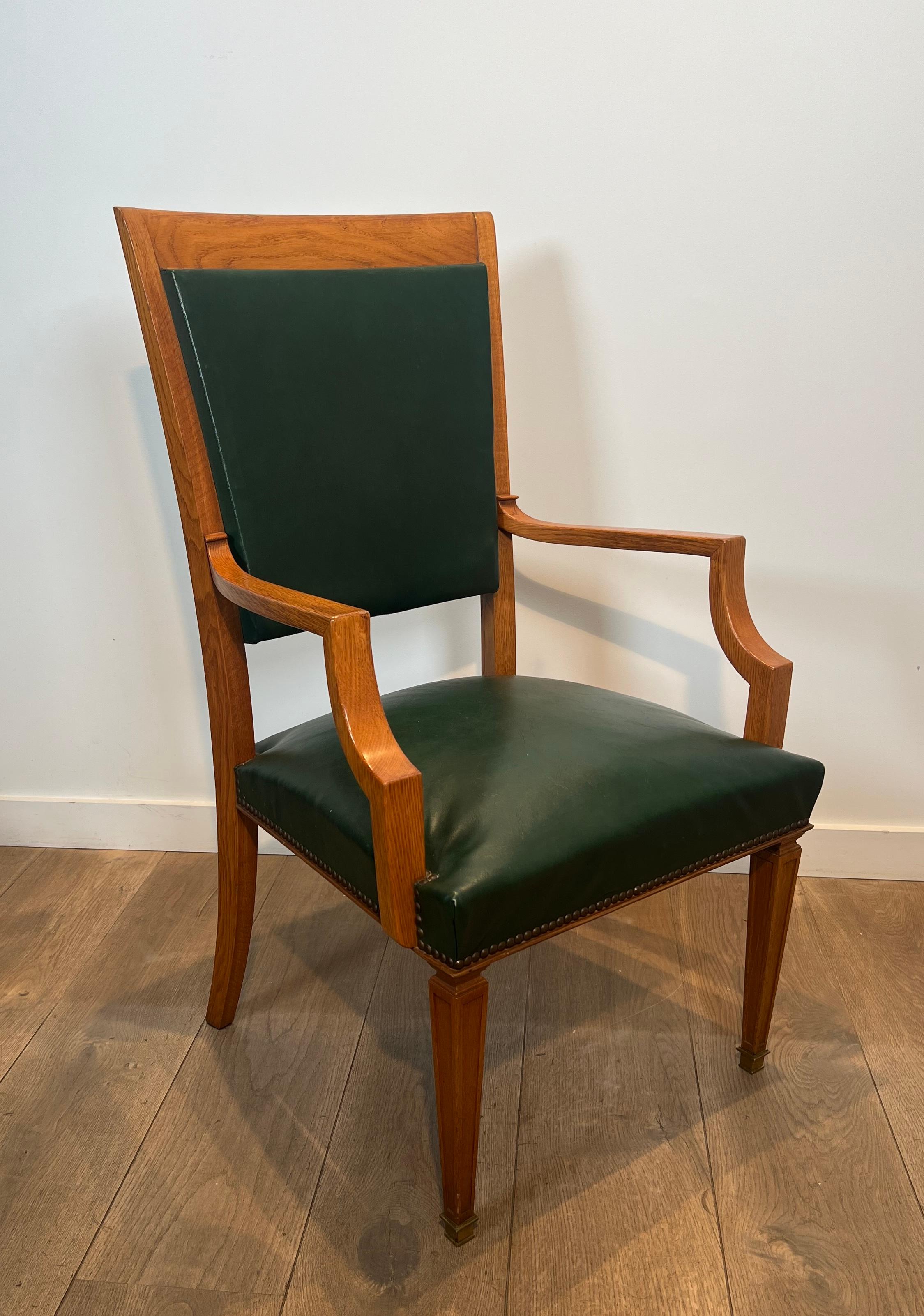 French Pair of Oak and Leather Armchairs by  De Coene Frères For Sale