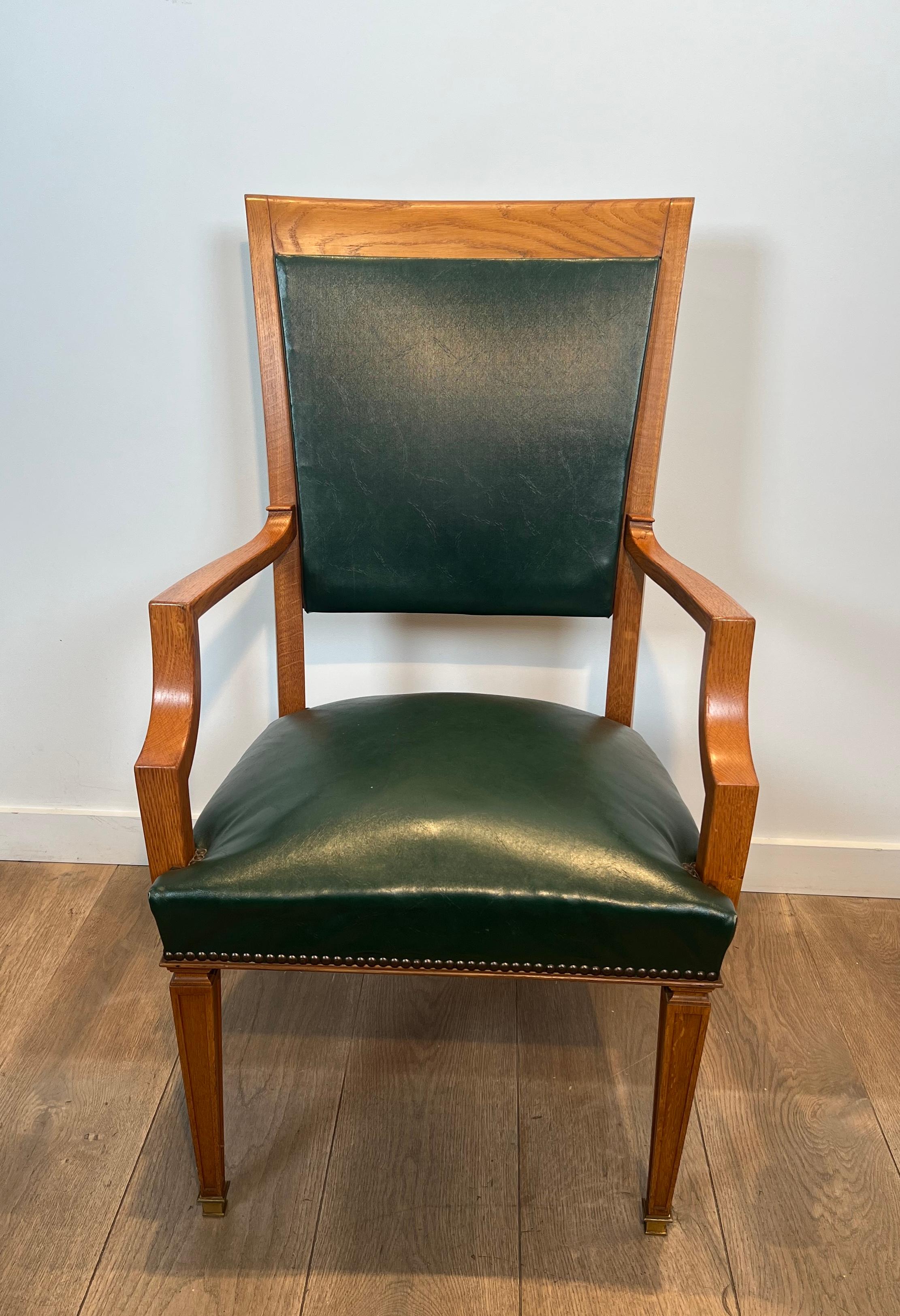 Pair of Oak and Leather Armchairs by  De Coene Frères In Good Condition For Sale In Marcq-en-Barœul, Hauts-de-France