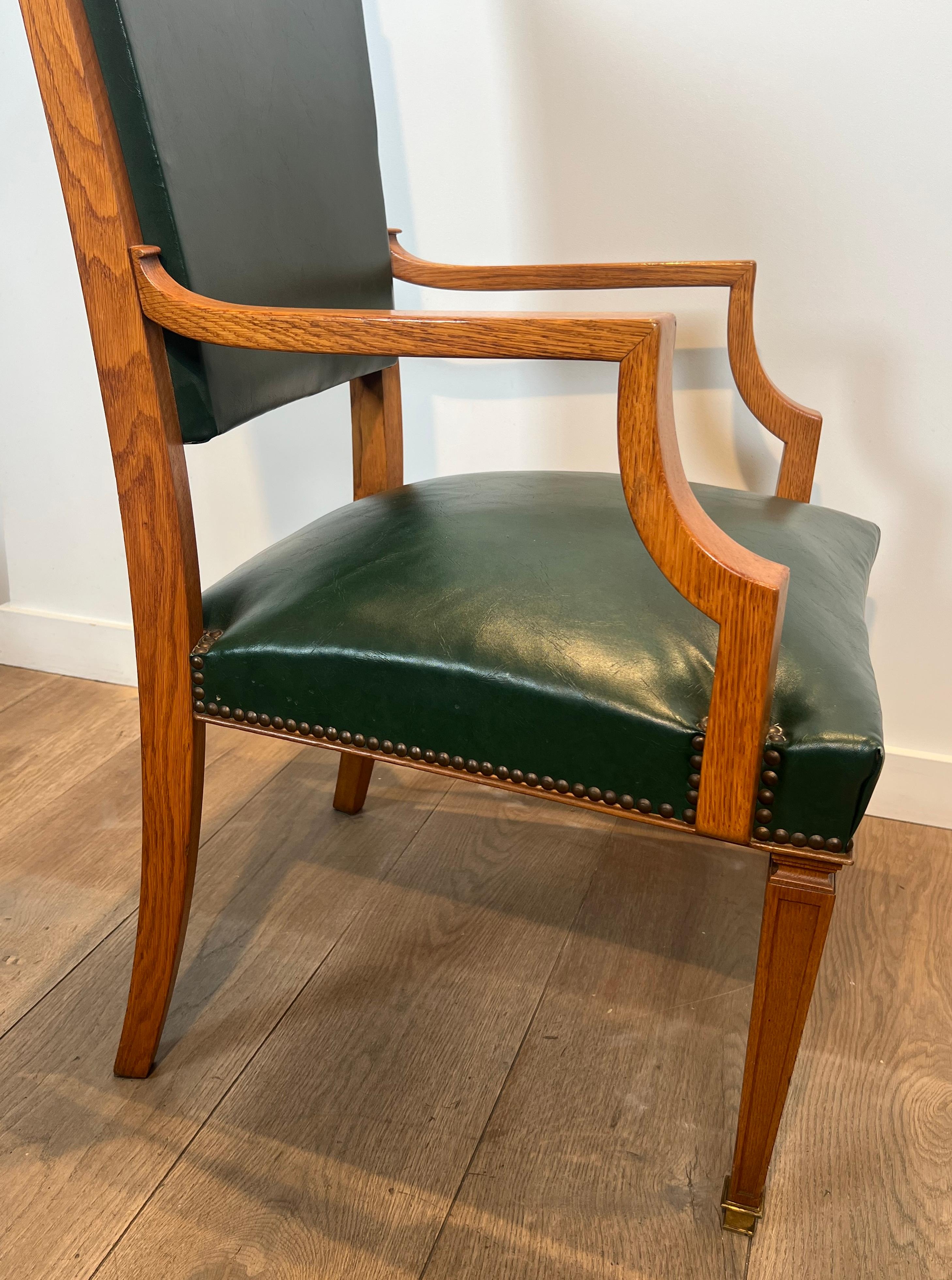 Pair of Oak and Leather Armchairs by  De Coene Frères For Sale 1