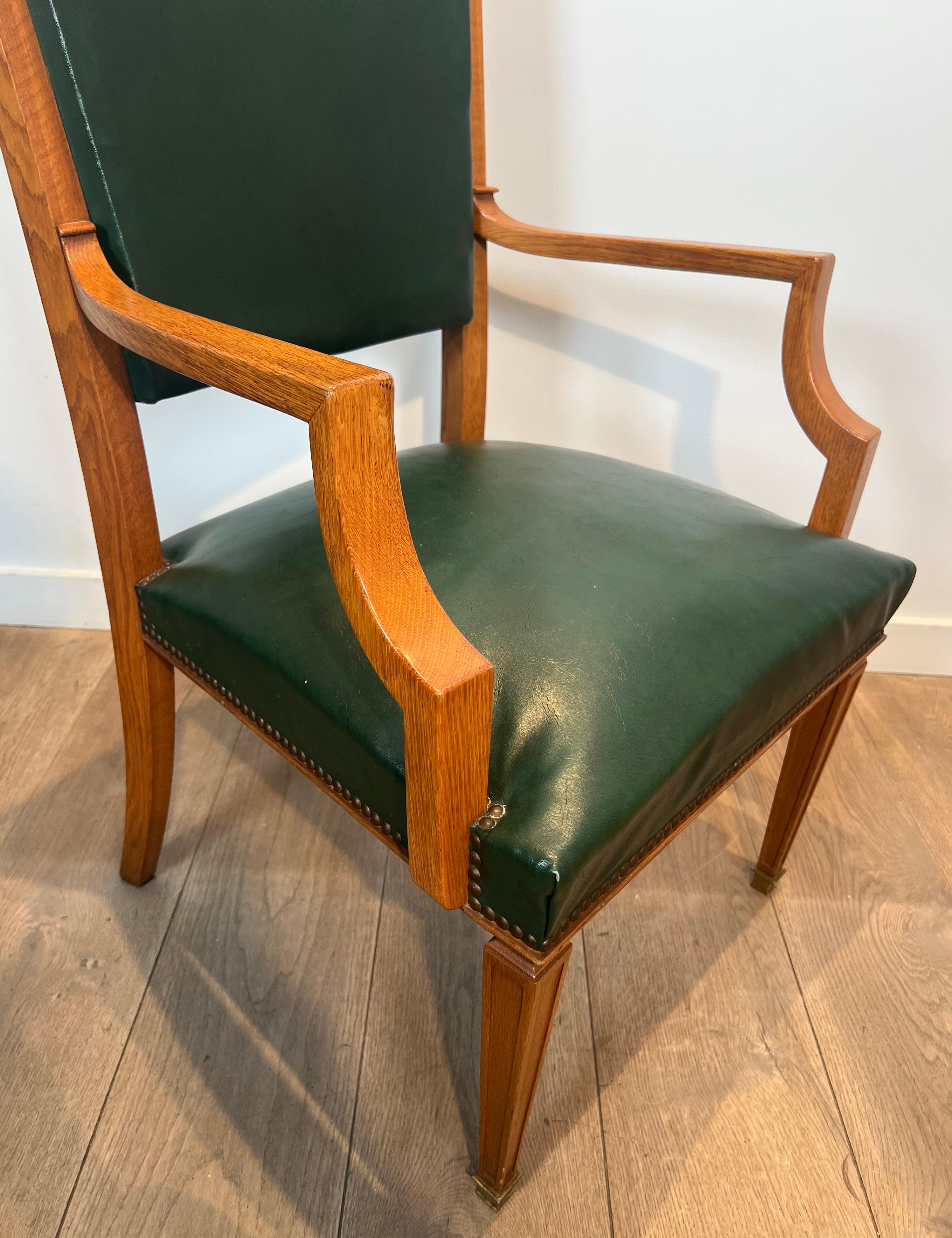 Pair of Oak and Leather Armchairs by  De Coene Frères For Sale 2