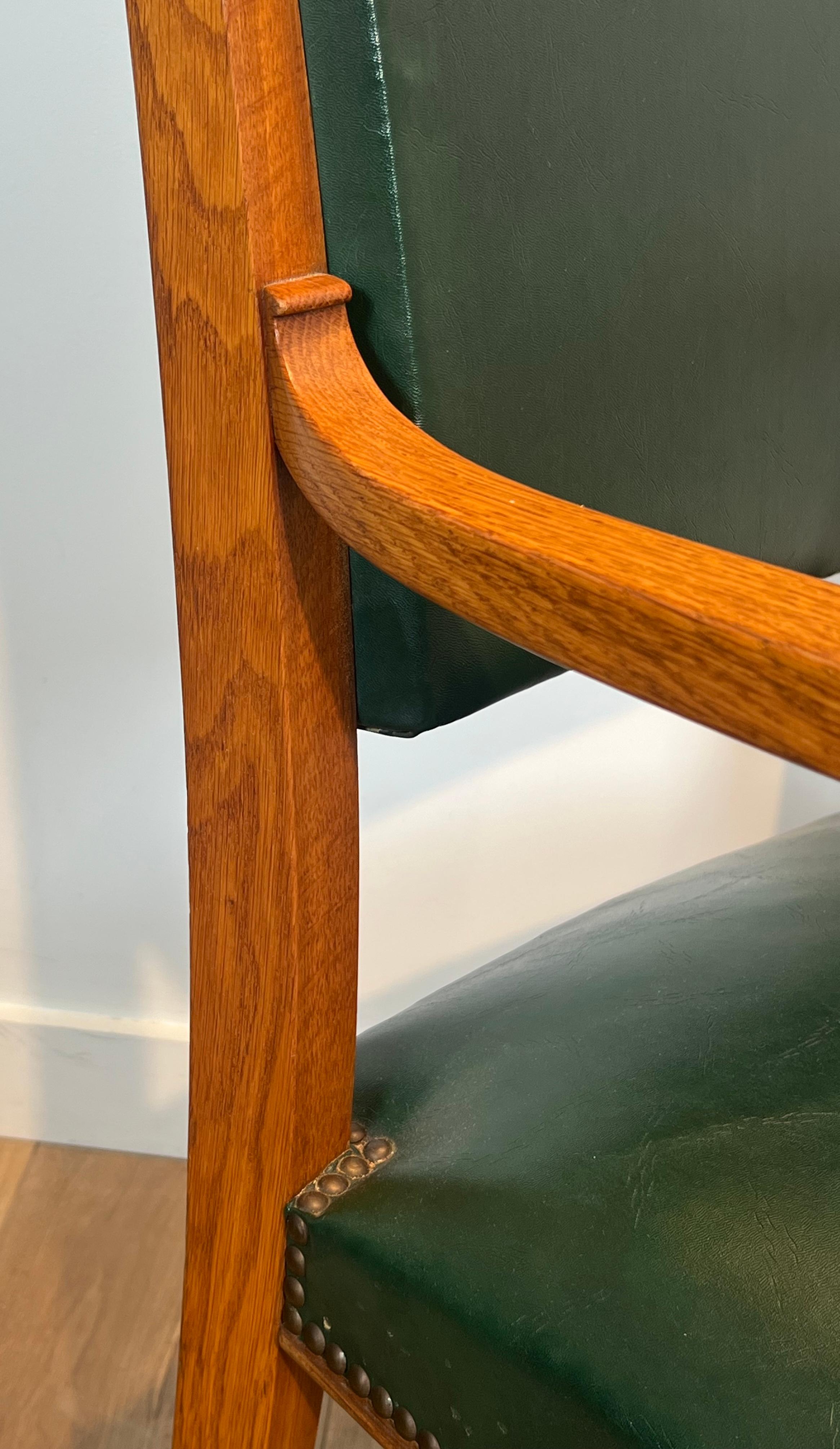 Pair of Oak and Leather Armchairs by  De Coene Frères For Sale 3
