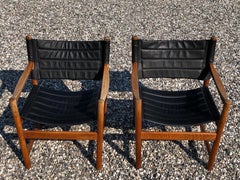 Pair of oak and leather armchairs by Ditte and Adrian Heath for FDB Denmark