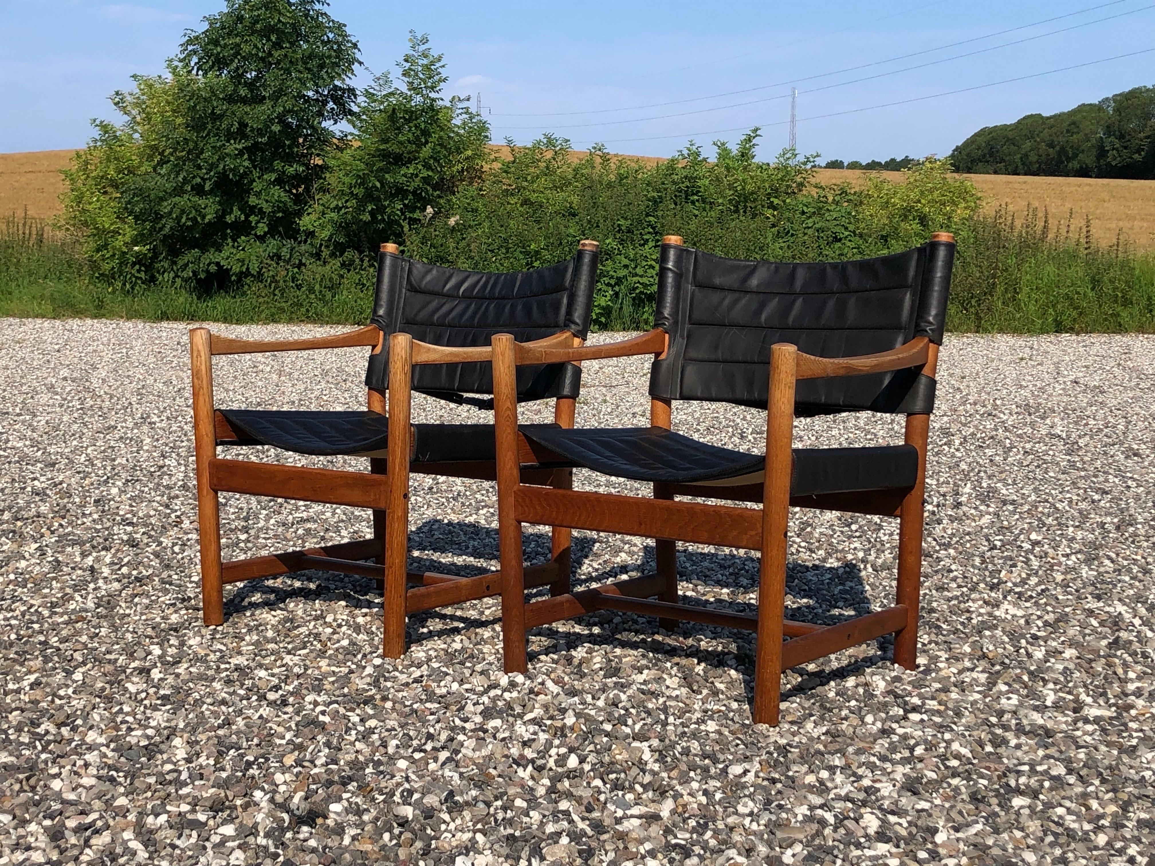 Danish Pair of oak and leather armchairs by Ditte and Adrian Heath for FDB Denmark For Sale