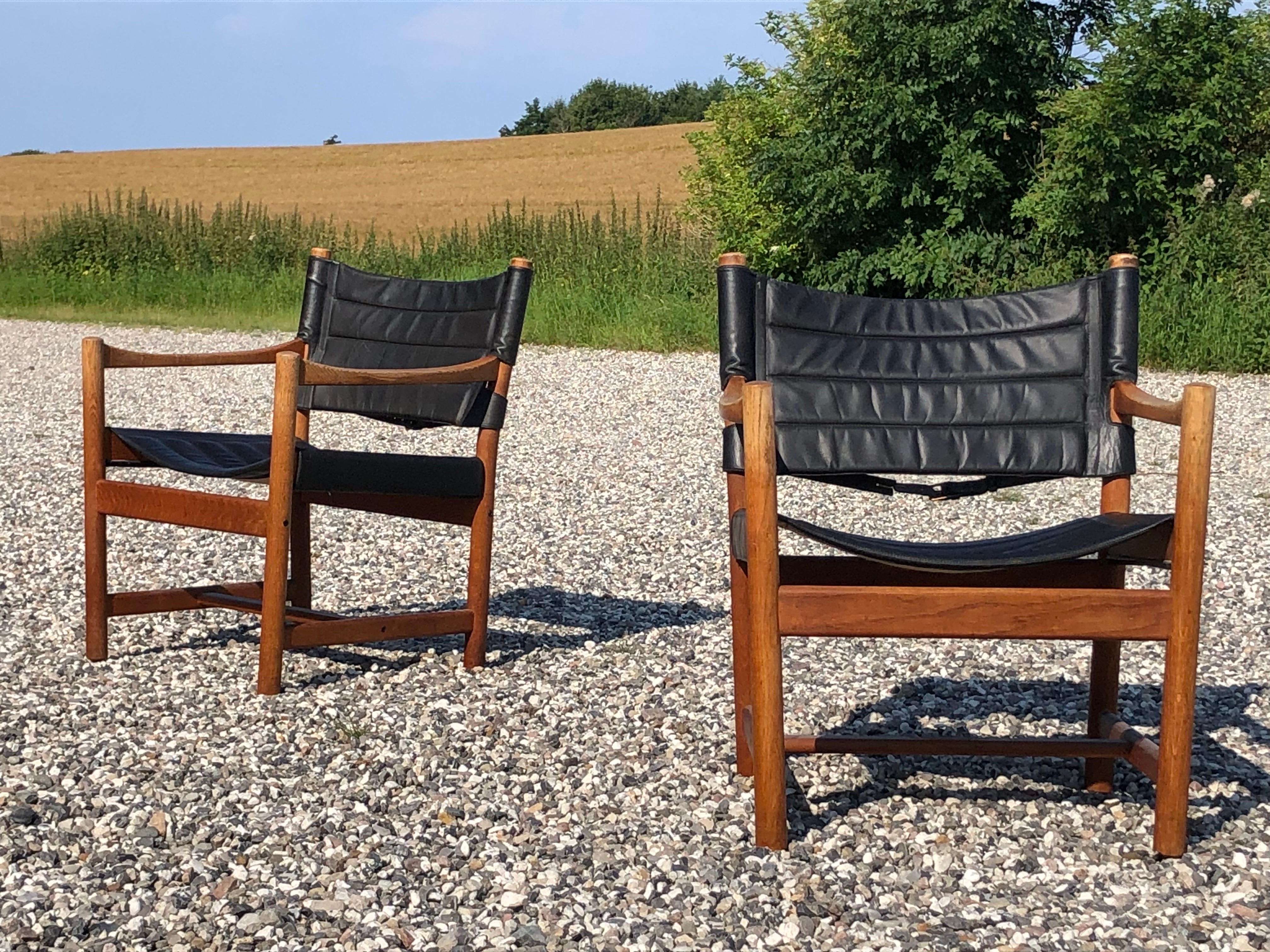 Oak Pair of oak and leather armchairs by Ditte and Adrian Heath for FDB Denmark For Sale