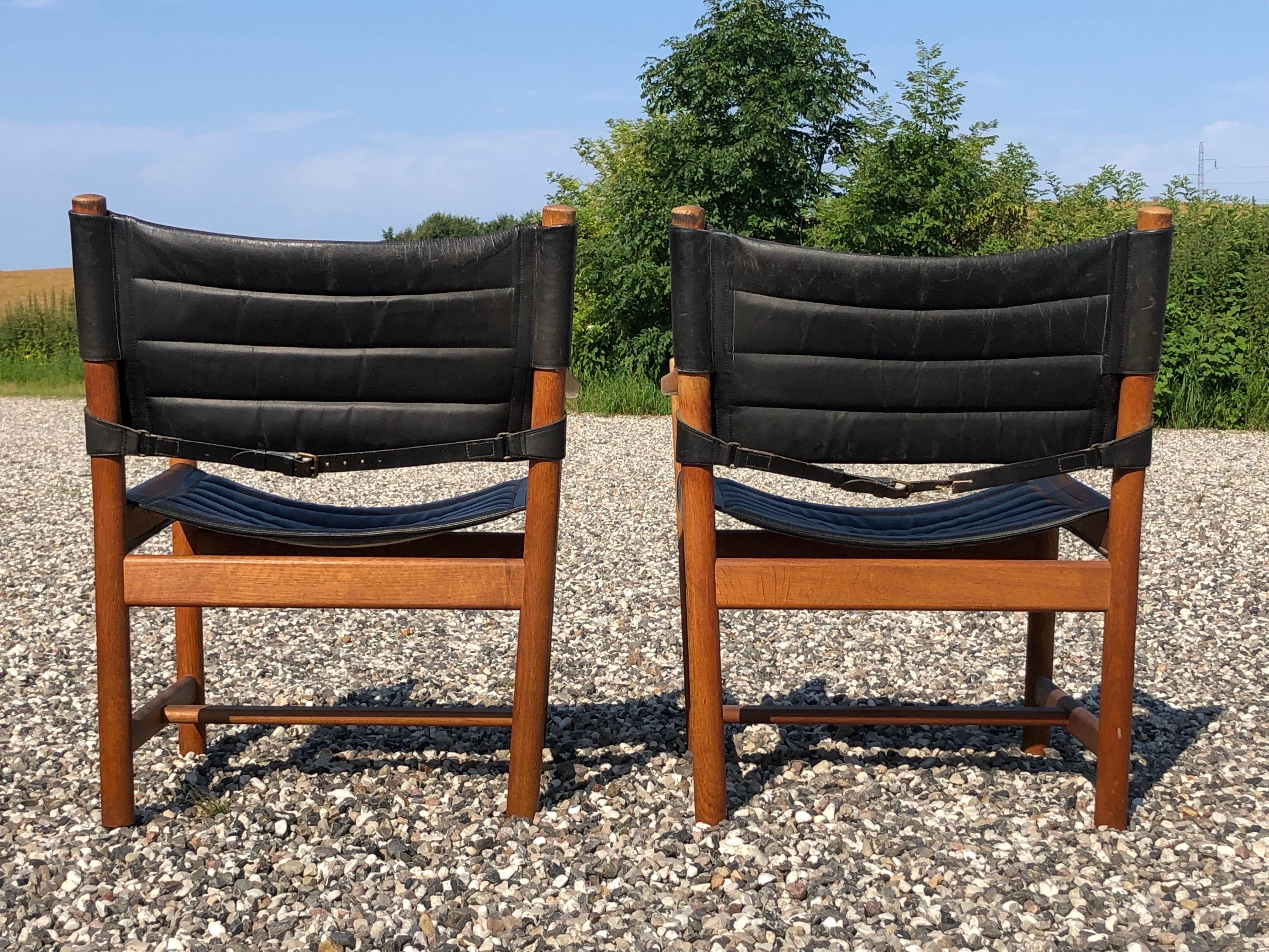 Pair of oak and leather armchairs by Ditte and Adrian Heath for FDB Denmark For Sale 1