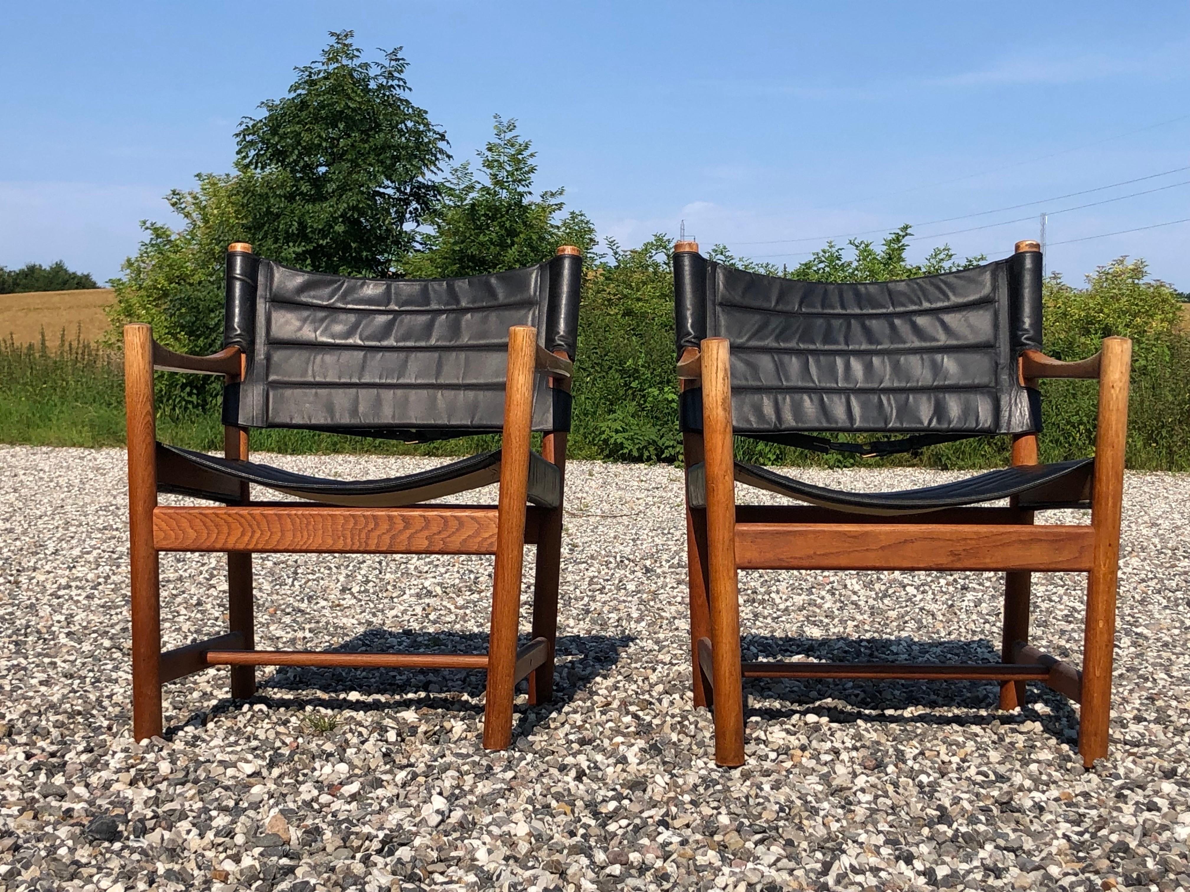 Pair of oak and leather armchairs by Ditte and Adrian Heath for FDB Denmark For Sale 2