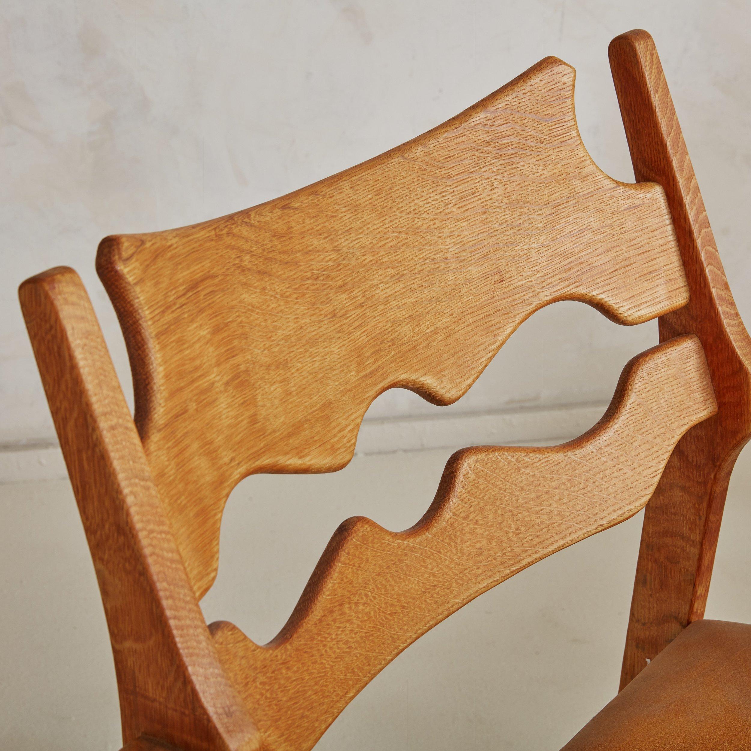Late 20th Century Pair of Oak and Leather Razor Blade Armchairs by Henning Kjaernulf