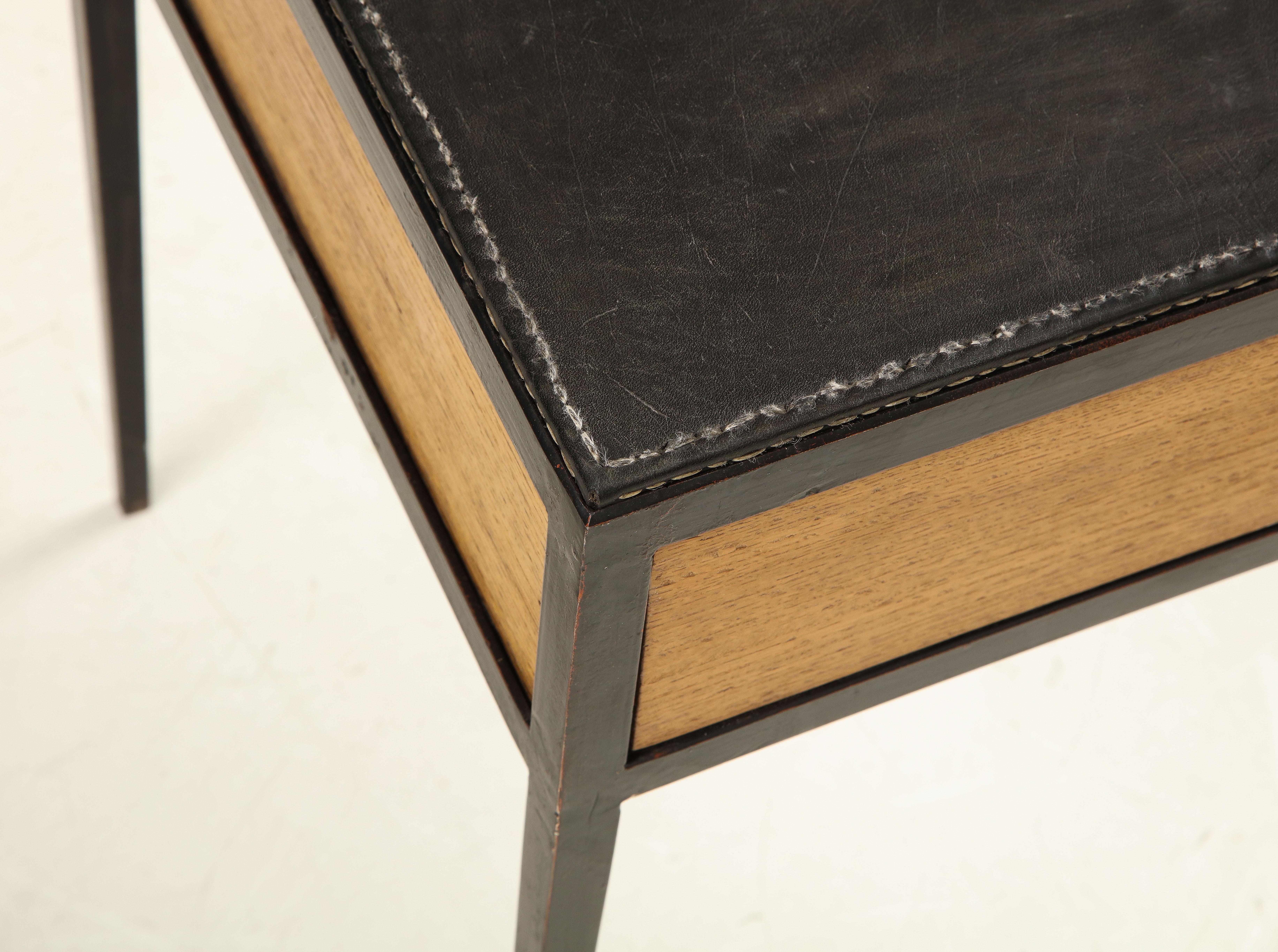 Pair of Oak and Leather Side Tables in the Manner of Jean Michel Frank 7