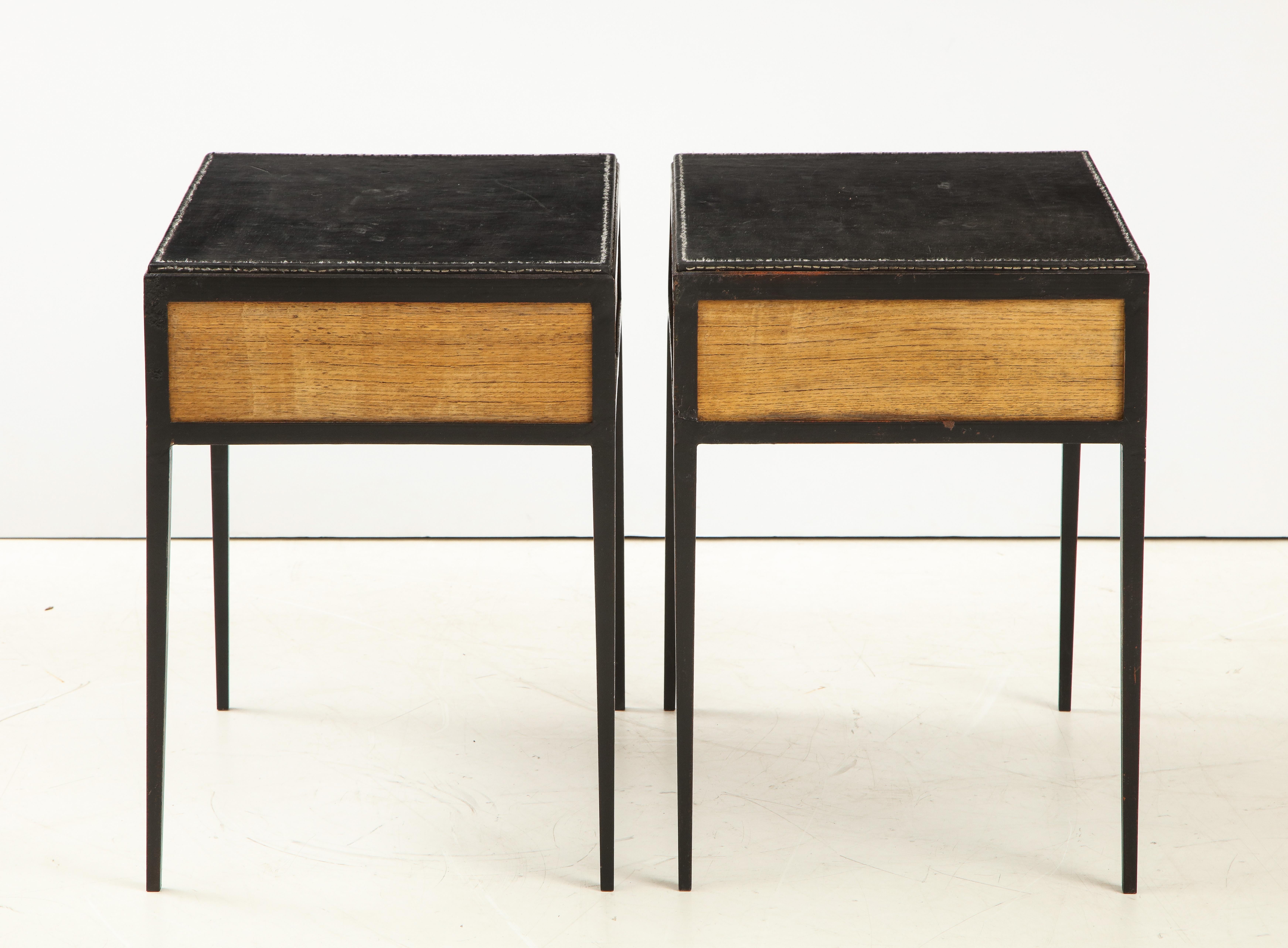 Pair of Oak and Leather Side Tables in the Manner of Jean Michel Frank 2