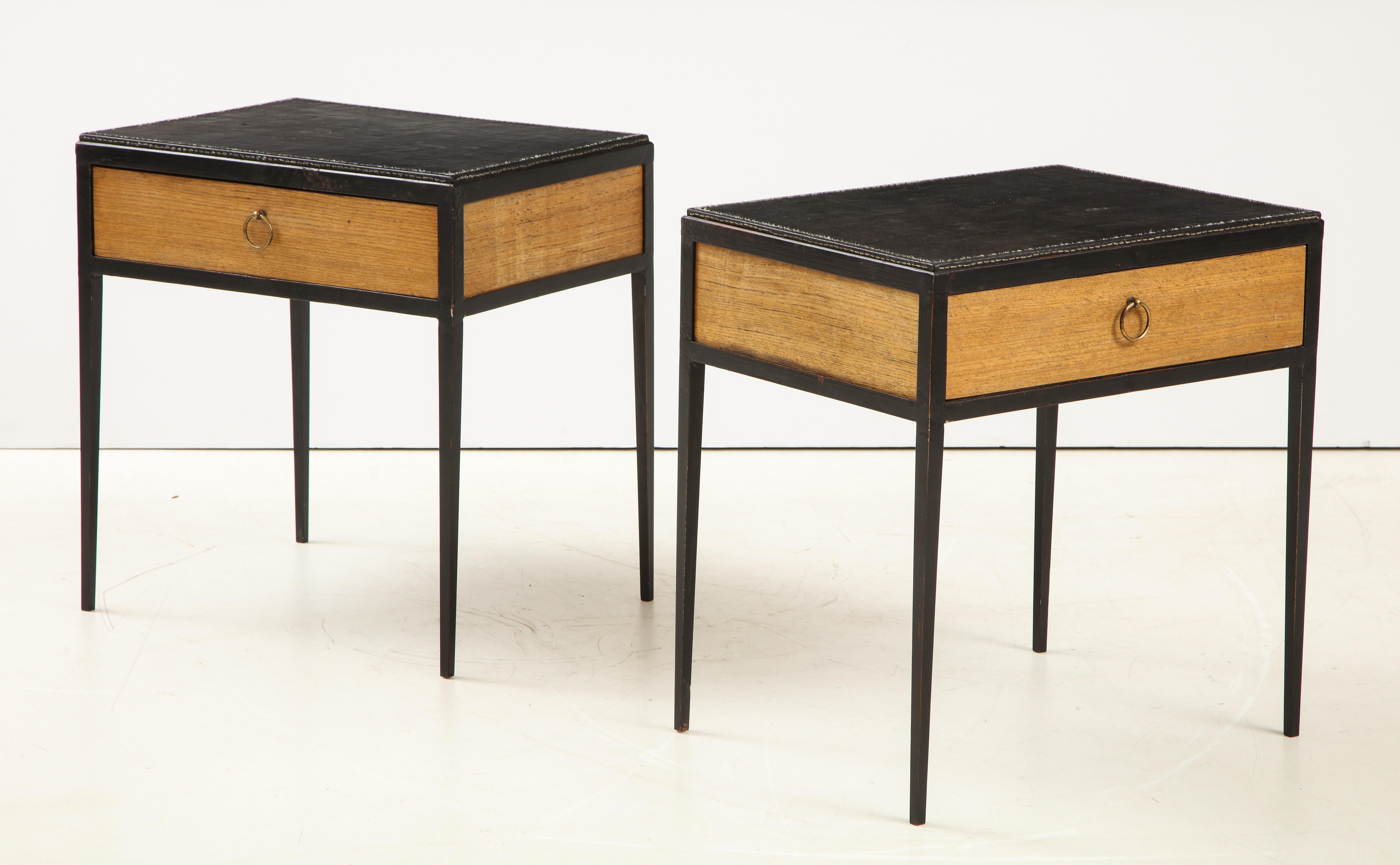Pair of Oak and Leather Side Tables in the Manner of Jean Michel Frank 3