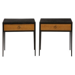 Pair of Oak and Leather Side Tables in the Manner of Jean Michel Frank