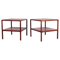 Pair of Oak and Leather Tables by Ward Bennett