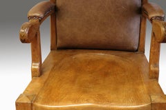 Pair of Oak and Leather Upholstered Armchairs, circa 1900