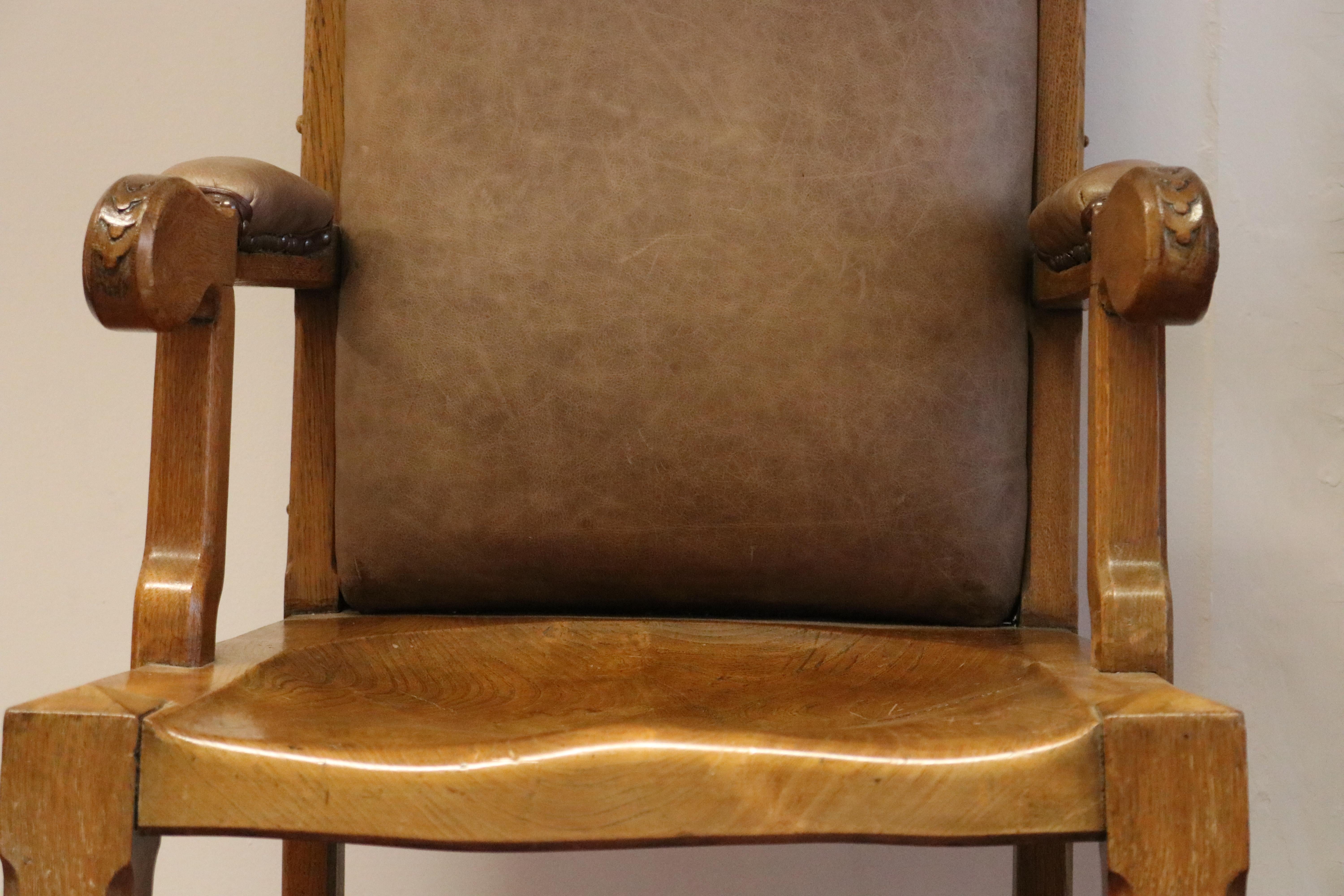 Pair of Oak and Leather Upholstered Armchairs, circa 1900 For Sale 1