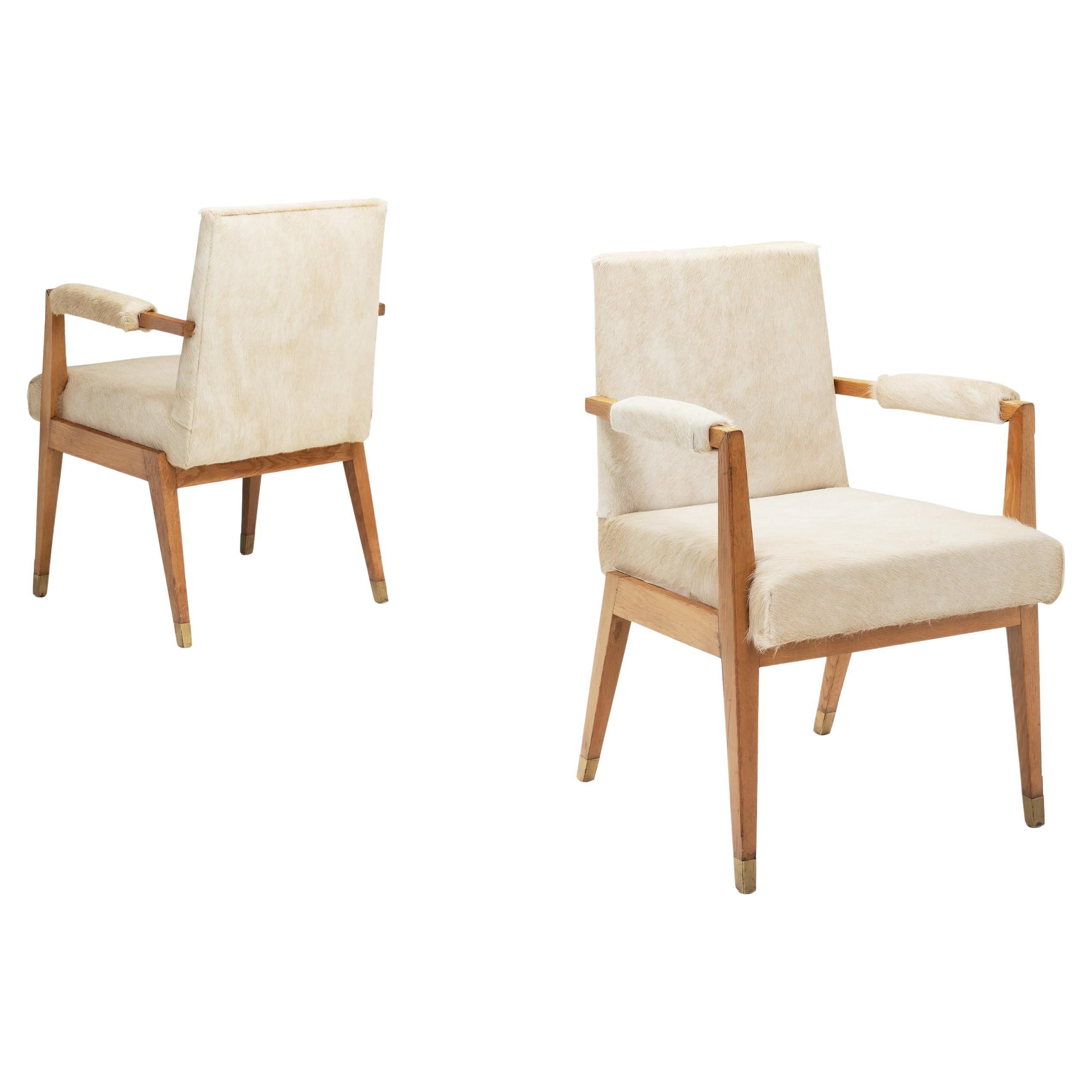 Paire de chaises d
appoint en Oak et Ponyskin, France ca 1930 en vente