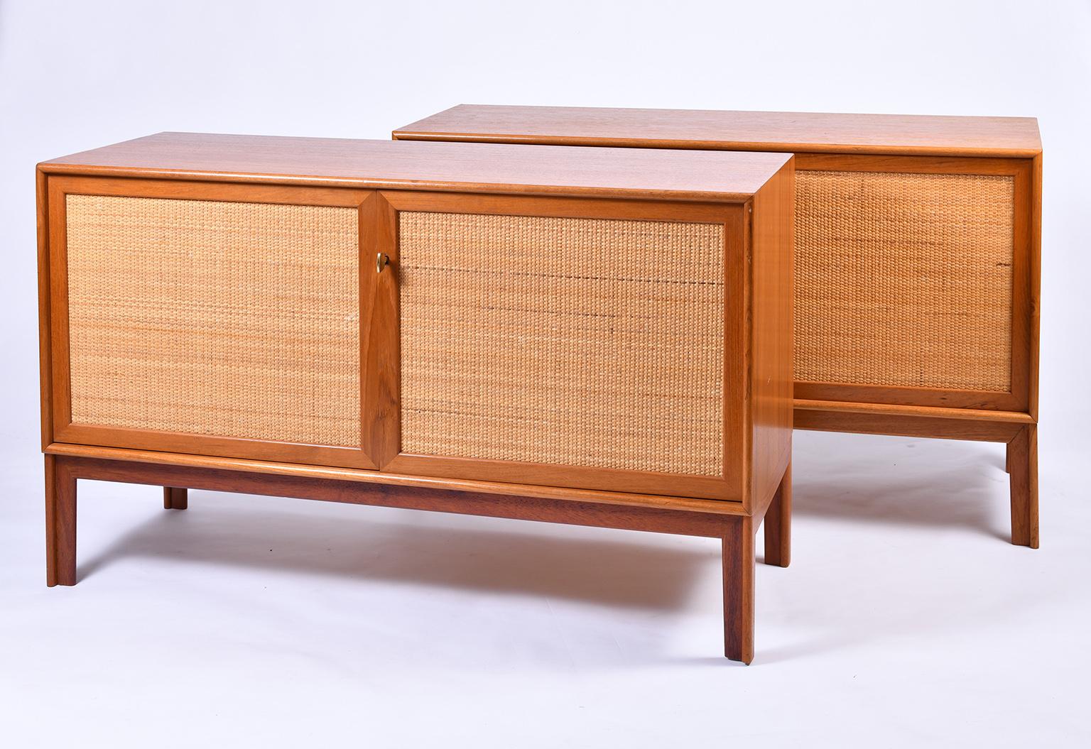 Mid-Century Modern Pair of Oak and Rattan Sideboards by Alf Svensson