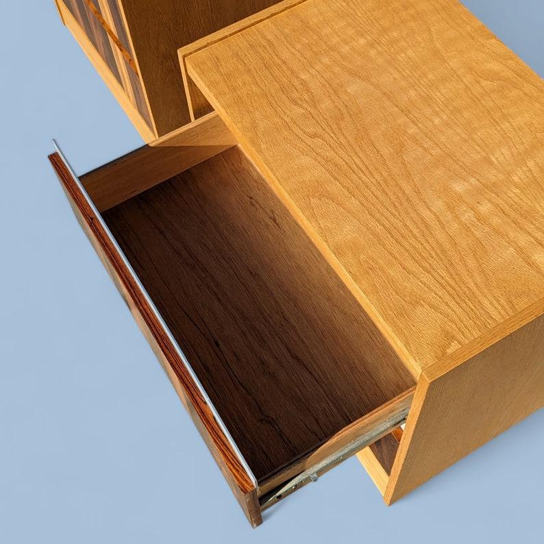 Pair of Oak and Rosewood Nightstands, Vintage, 70s, Made in Canada, Bedroom End Tables

Some minor wear on these nightstands, the drawers open and close smoothly. 

Measurements: 26