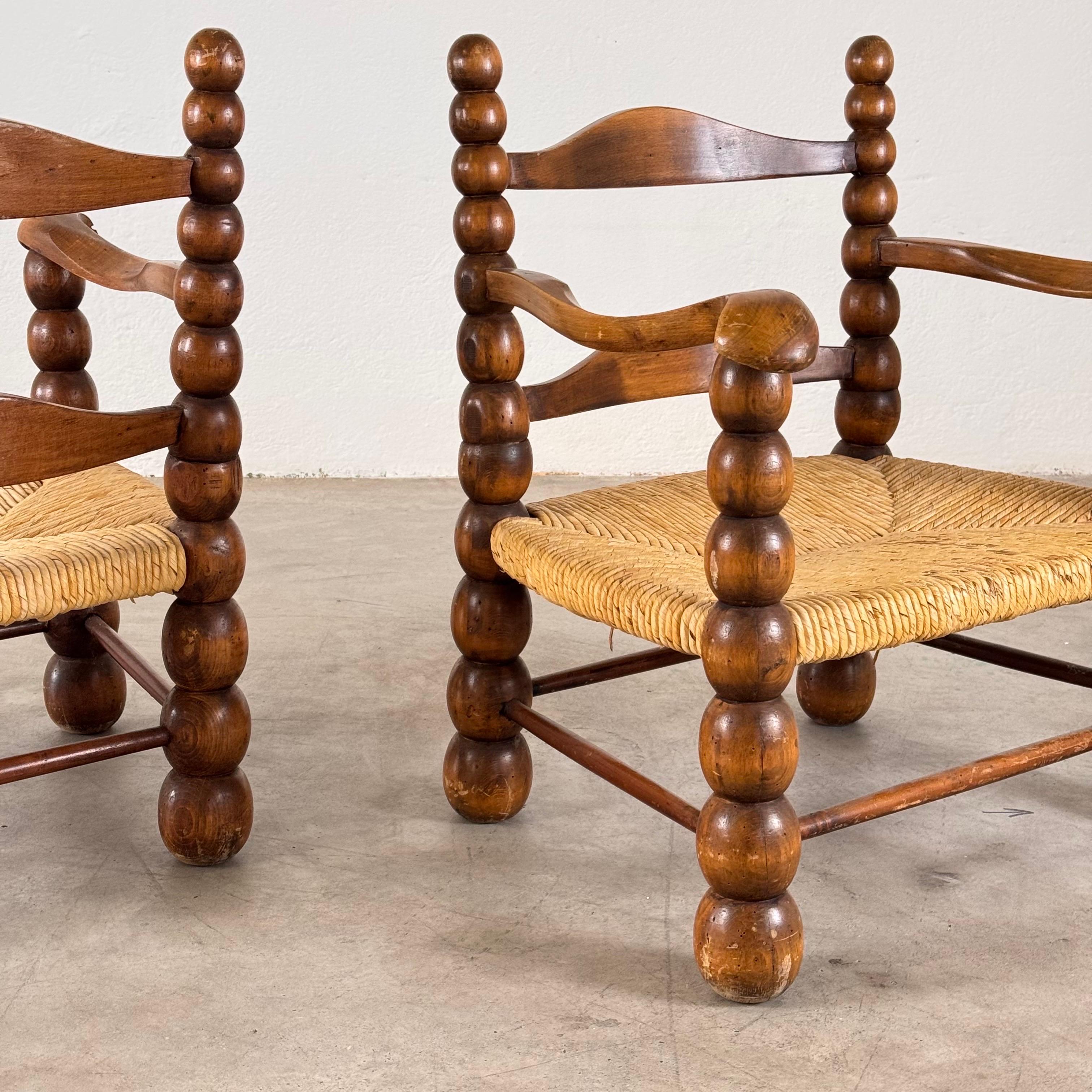 Pair of Oak and Rush Armchairs by Charles Dudouyt, 1930s In Good Condition In Bagnolo Mella, Brescia