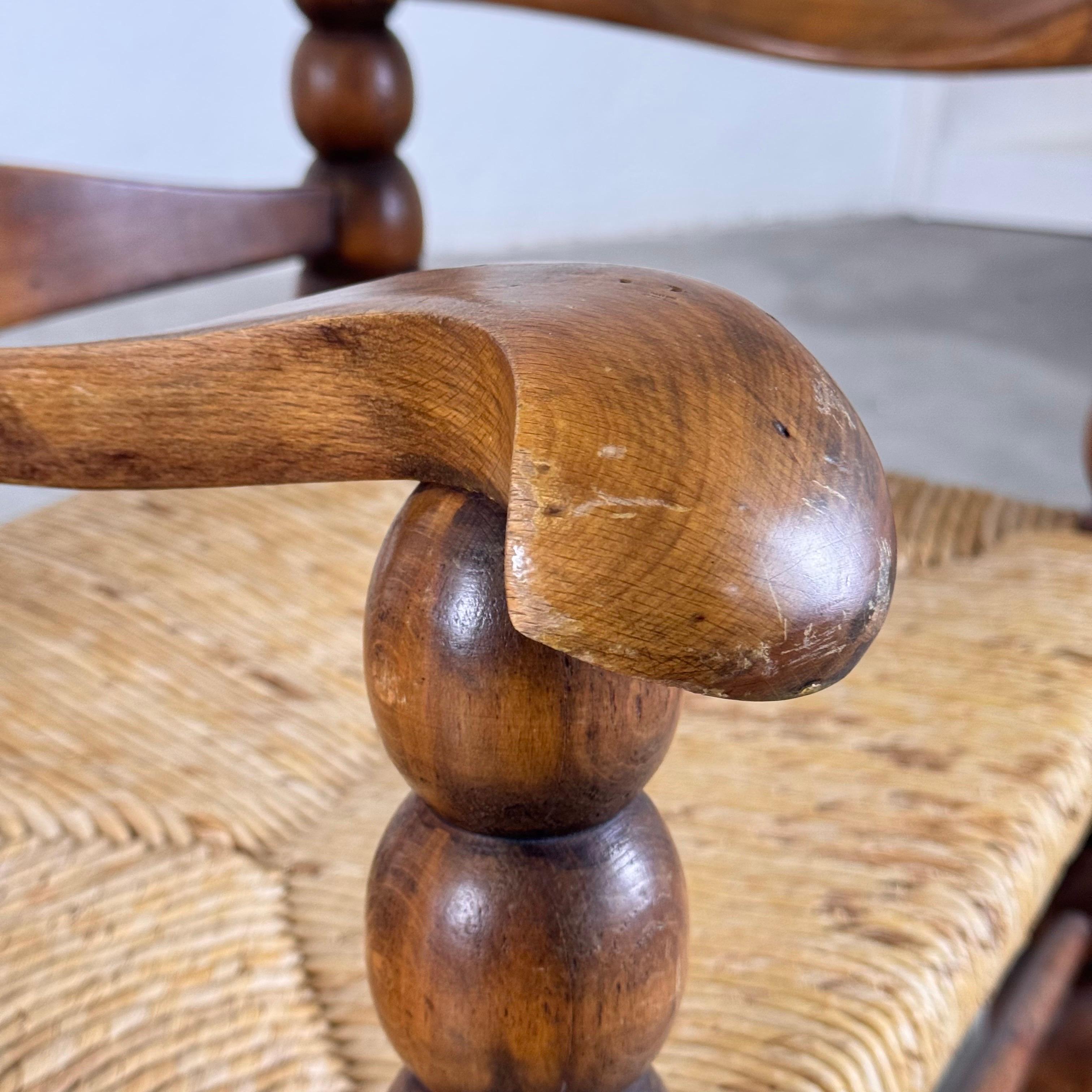 Mid-20th Century Pair of Oak and Rush Armchairs by Charles Dudouyt, 1930s