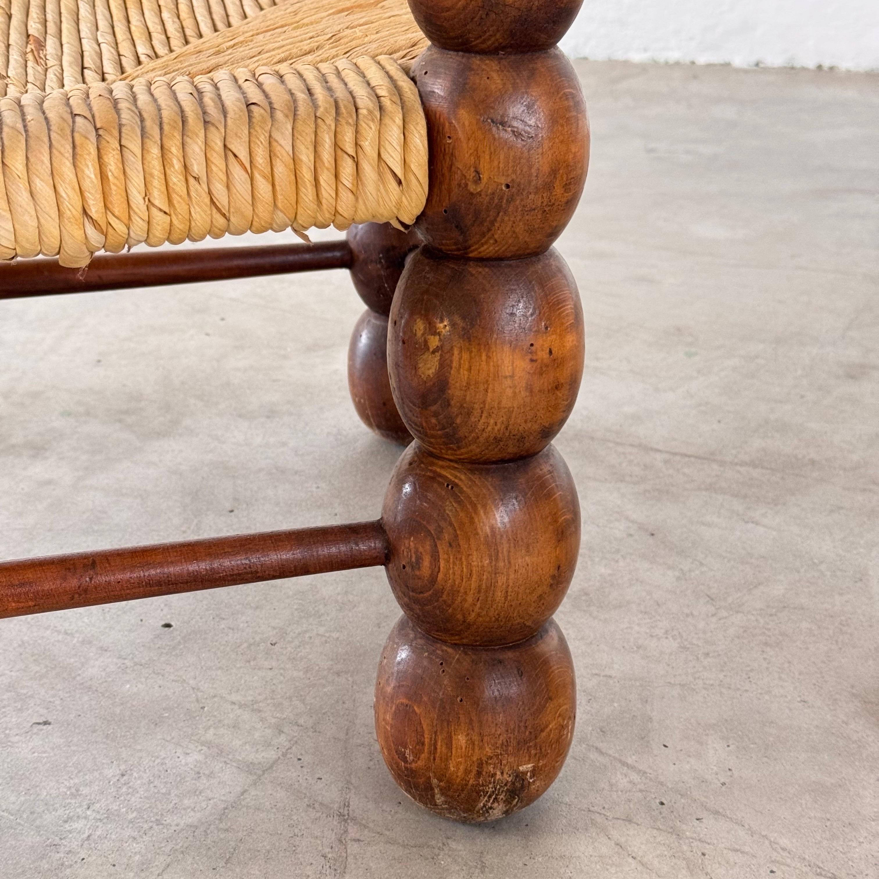 Straw Pair of Oak and Rush Armchairs by Charles Dudouyt, 1930s