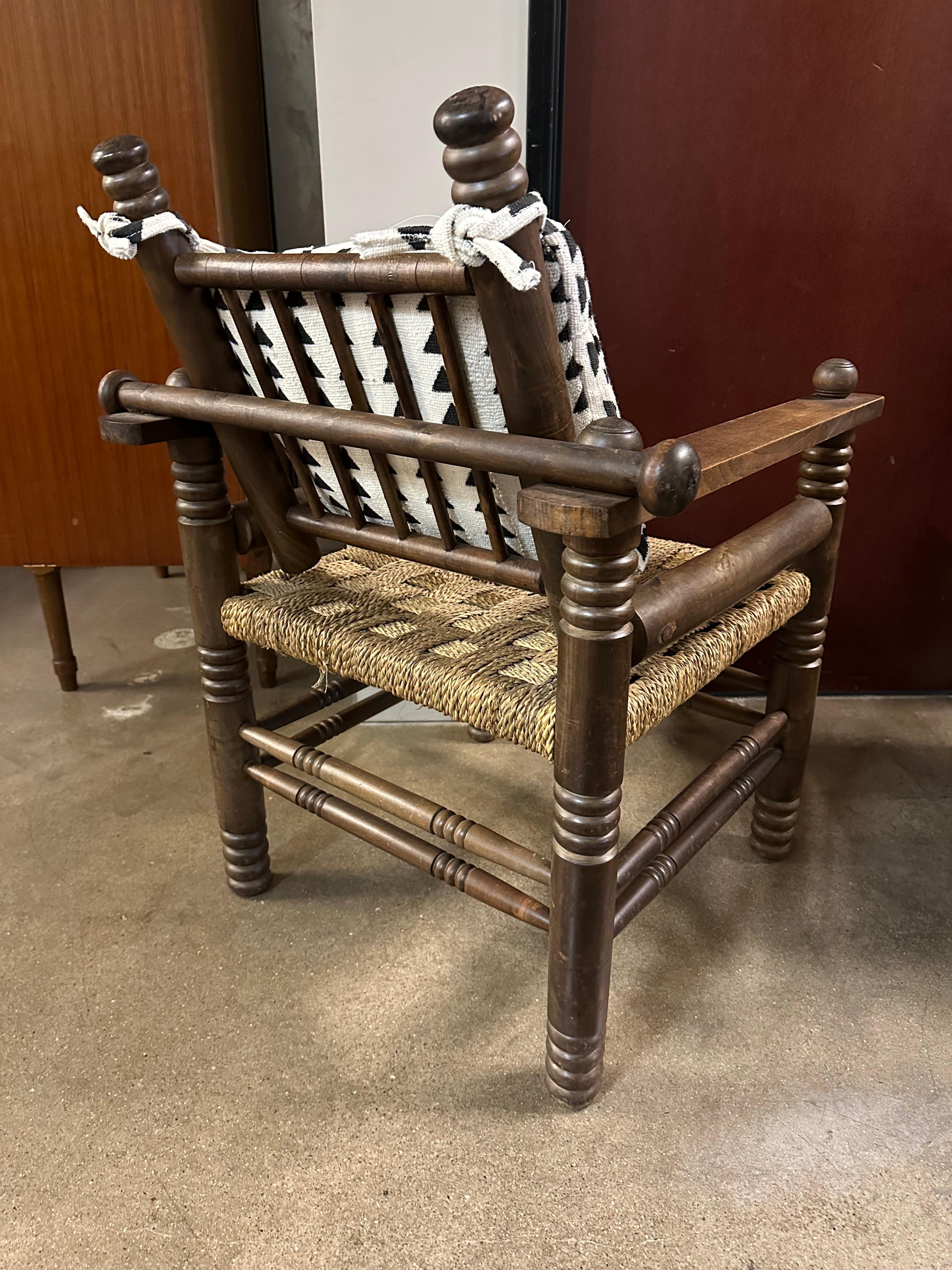 Pair of Oak and Rush Chairs by Charles Dudouyt, France, 1940's 3