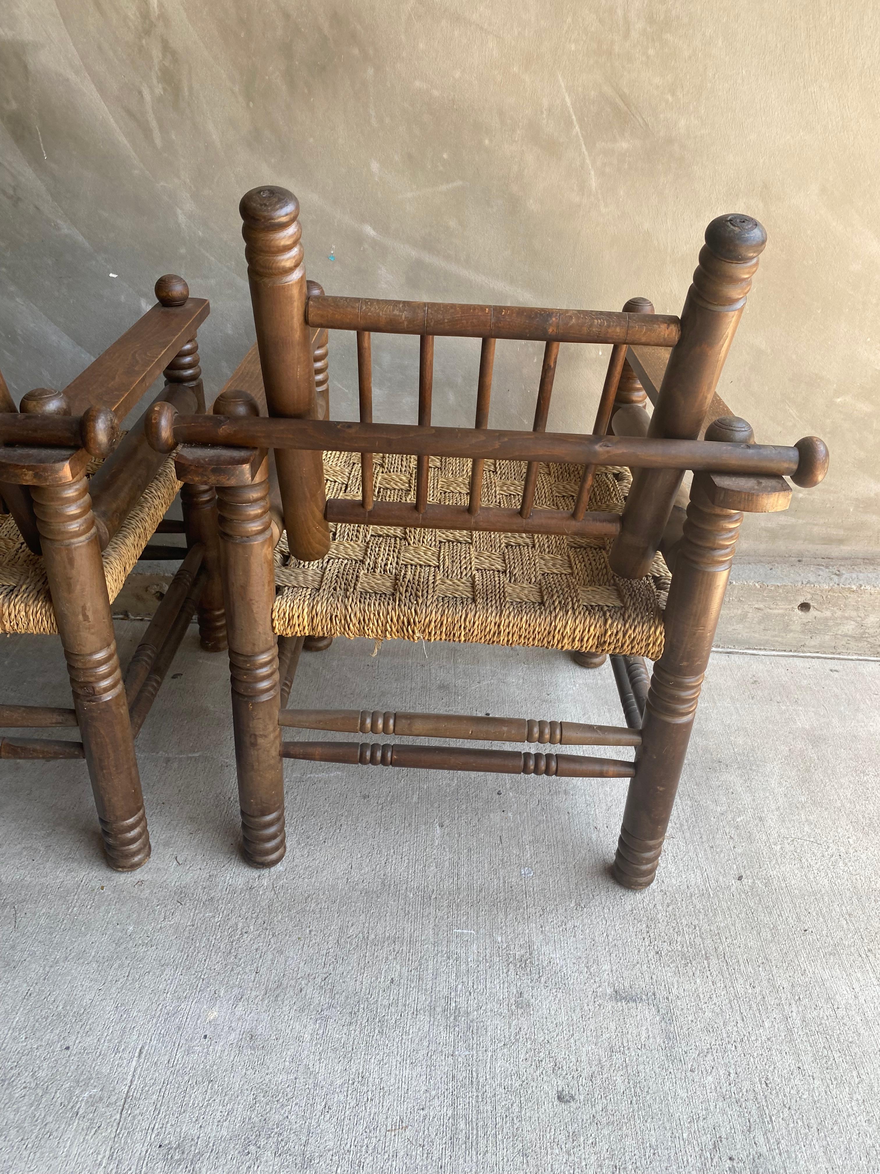 Pair of Oak and Rush Chairs by Charles Dudouyt, France, 1940's 6